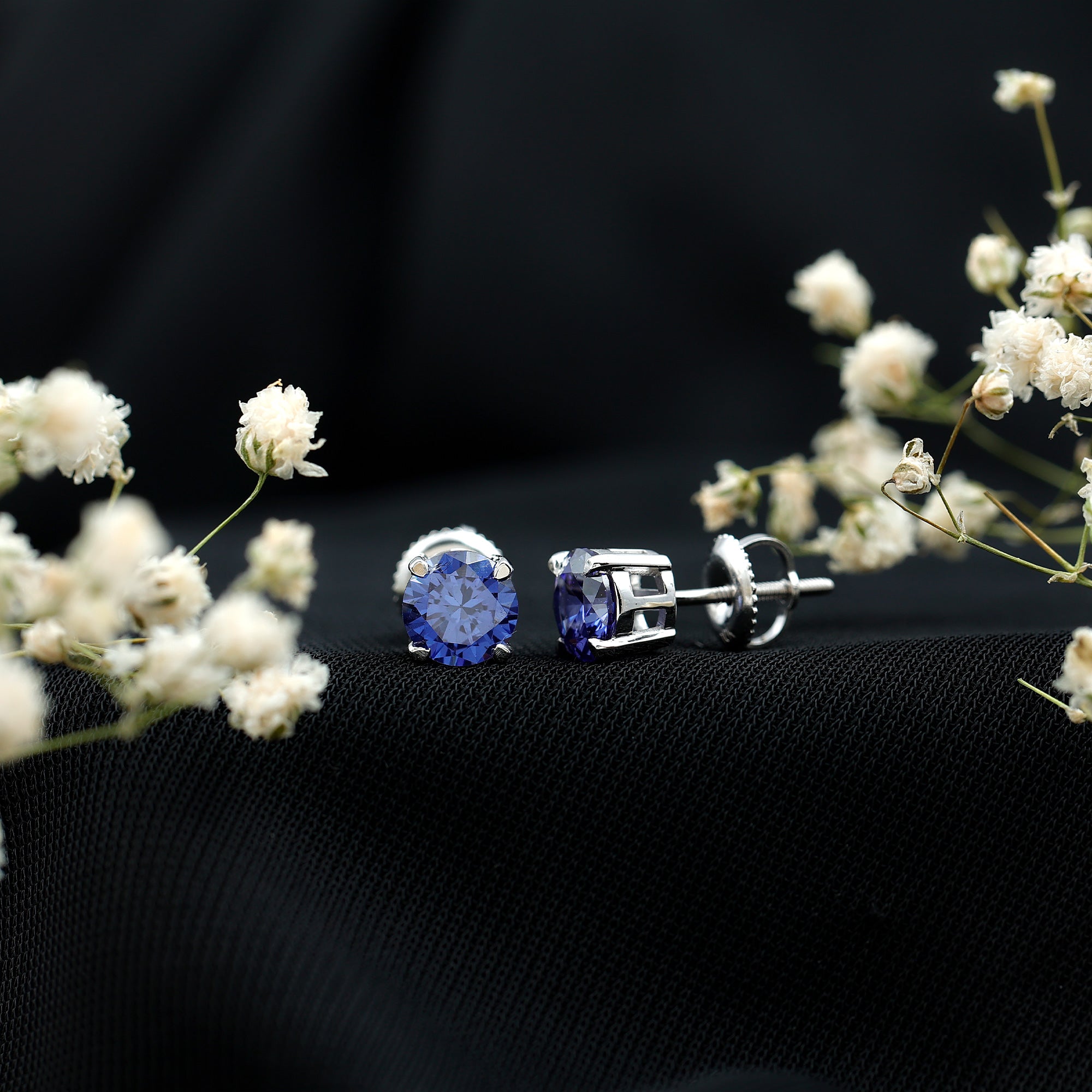 Certified Lab Created Blue Sapphire Stud Earrings in Claw Setting AAAA - Rosec Jewels