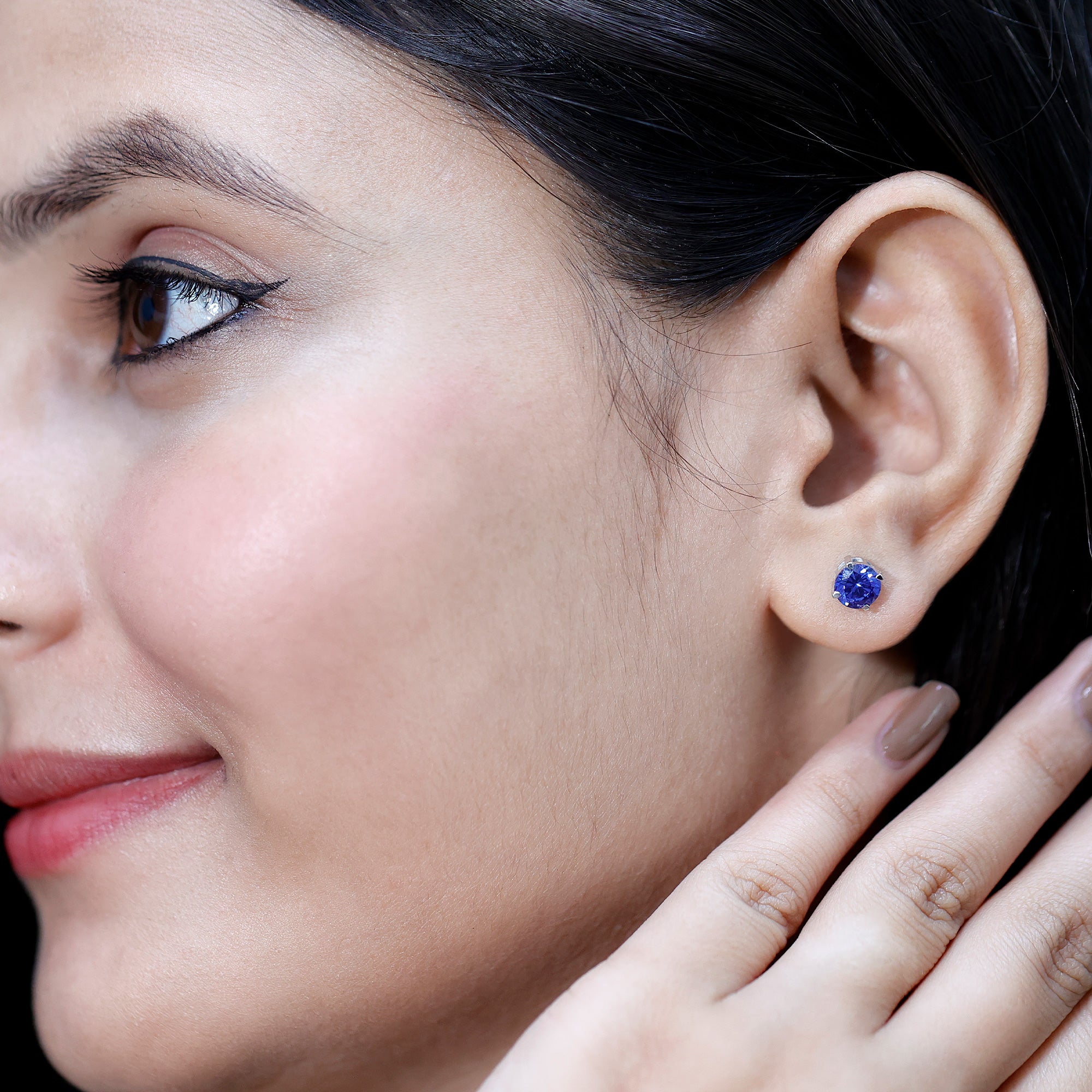 Certified Lab Created Blue Sapphire Stud Earrings in Claw Setting AAAA - Rosec Jewels