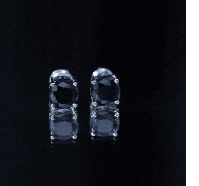 8MM Cushion Cut Created Black Diamond Stud Earrings AAAA ( Synthetic ) - Rosec Jewels