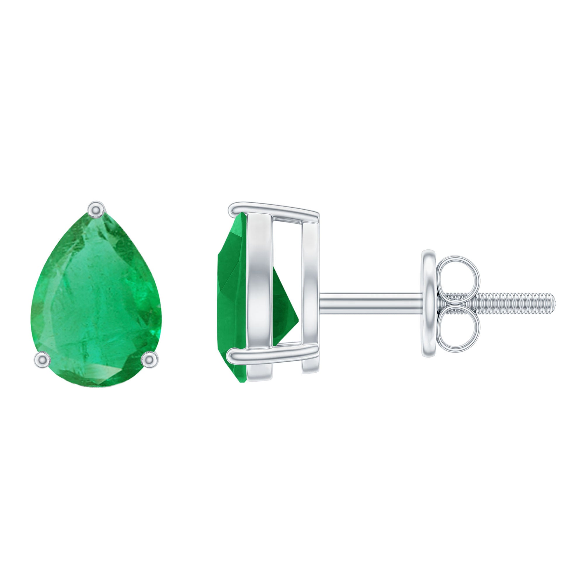 1.3 Carat Pear Cut Emerald Solitaire Stud Earrings AAA - Rosec Jewels
