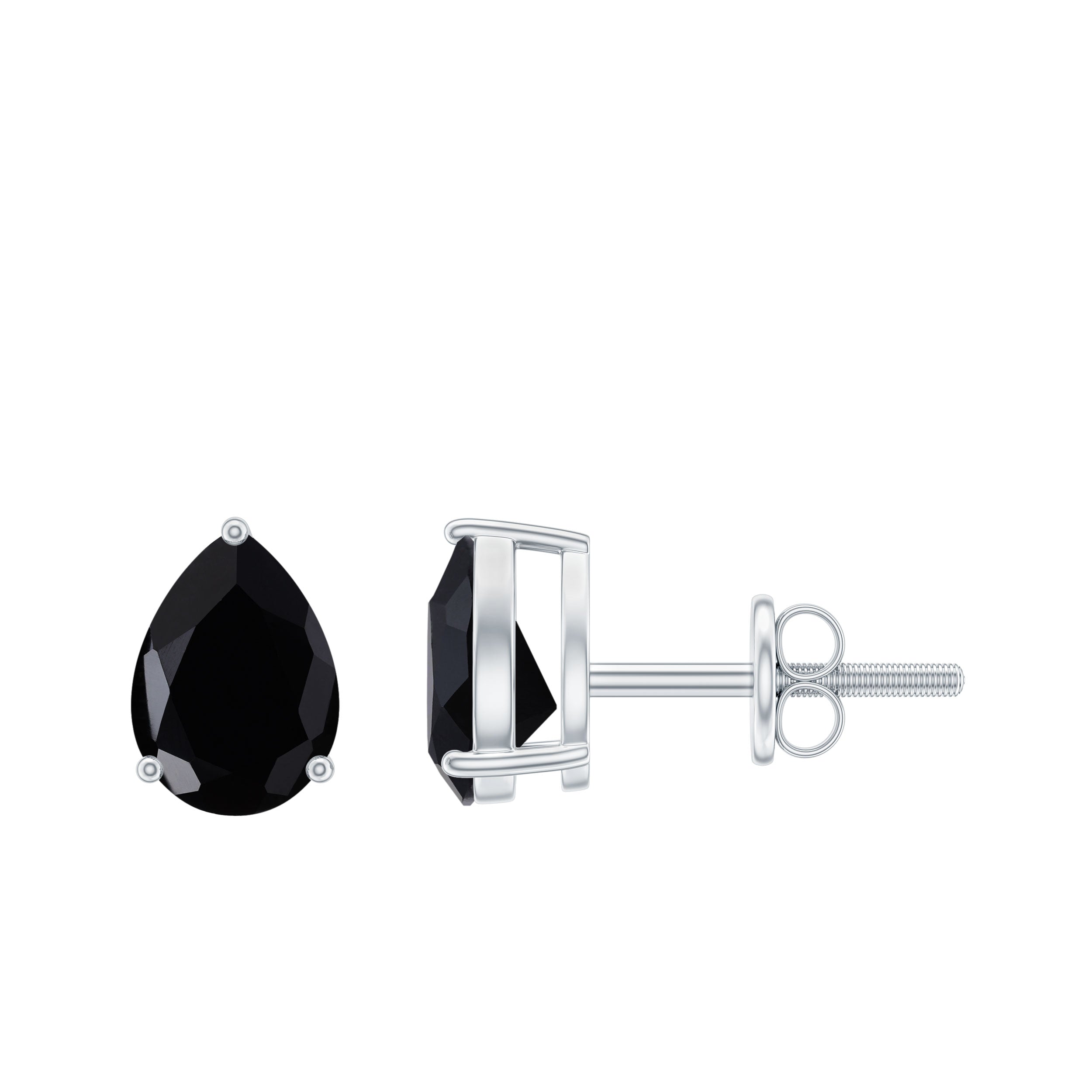 2 Carat Pear Shape Black Onyx Solitaire Stud Earrings AAA - Rosec Jewels