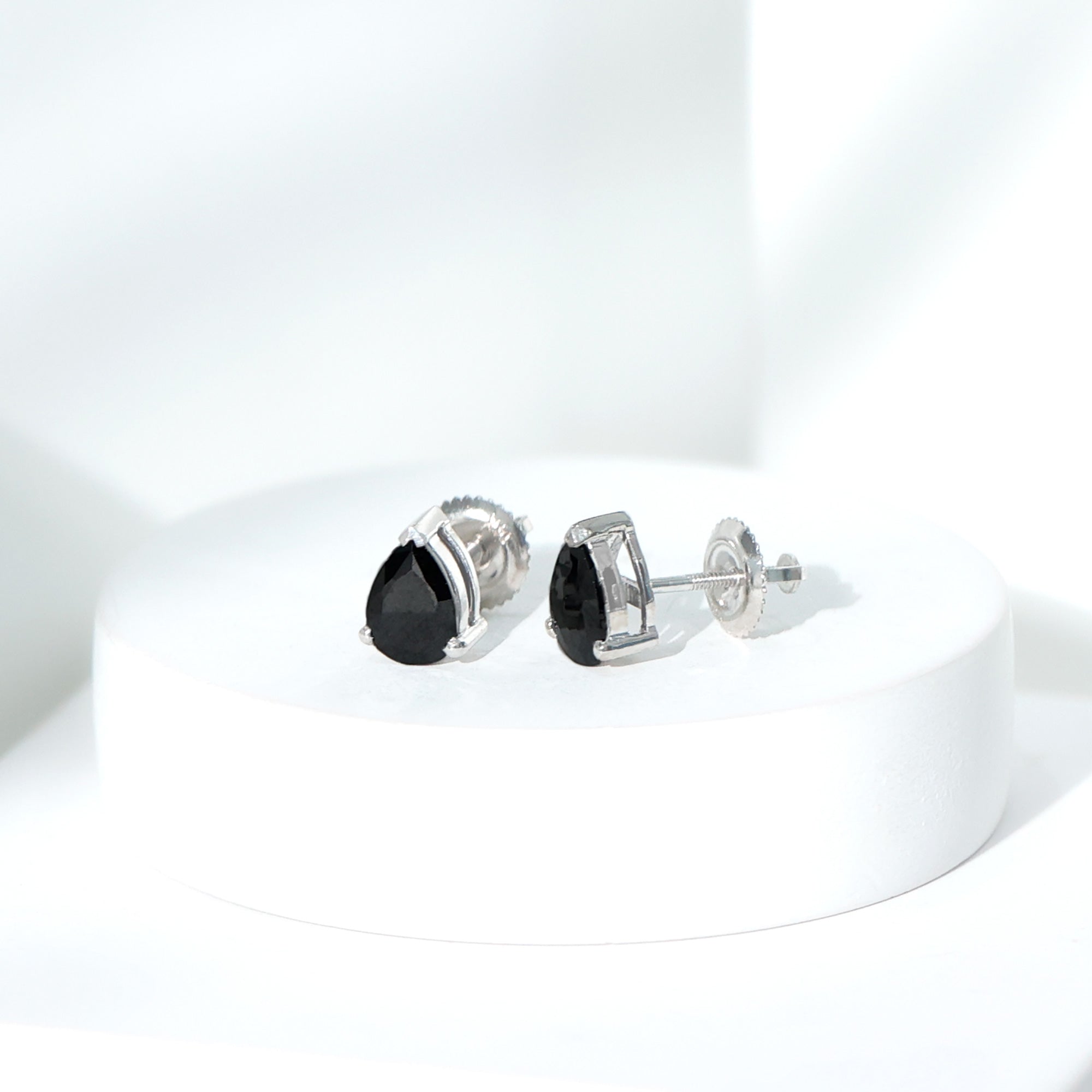 2 Carat Pear Shape Black Onyx Solitaire Stud Earrings AAA - Rosec Jewels