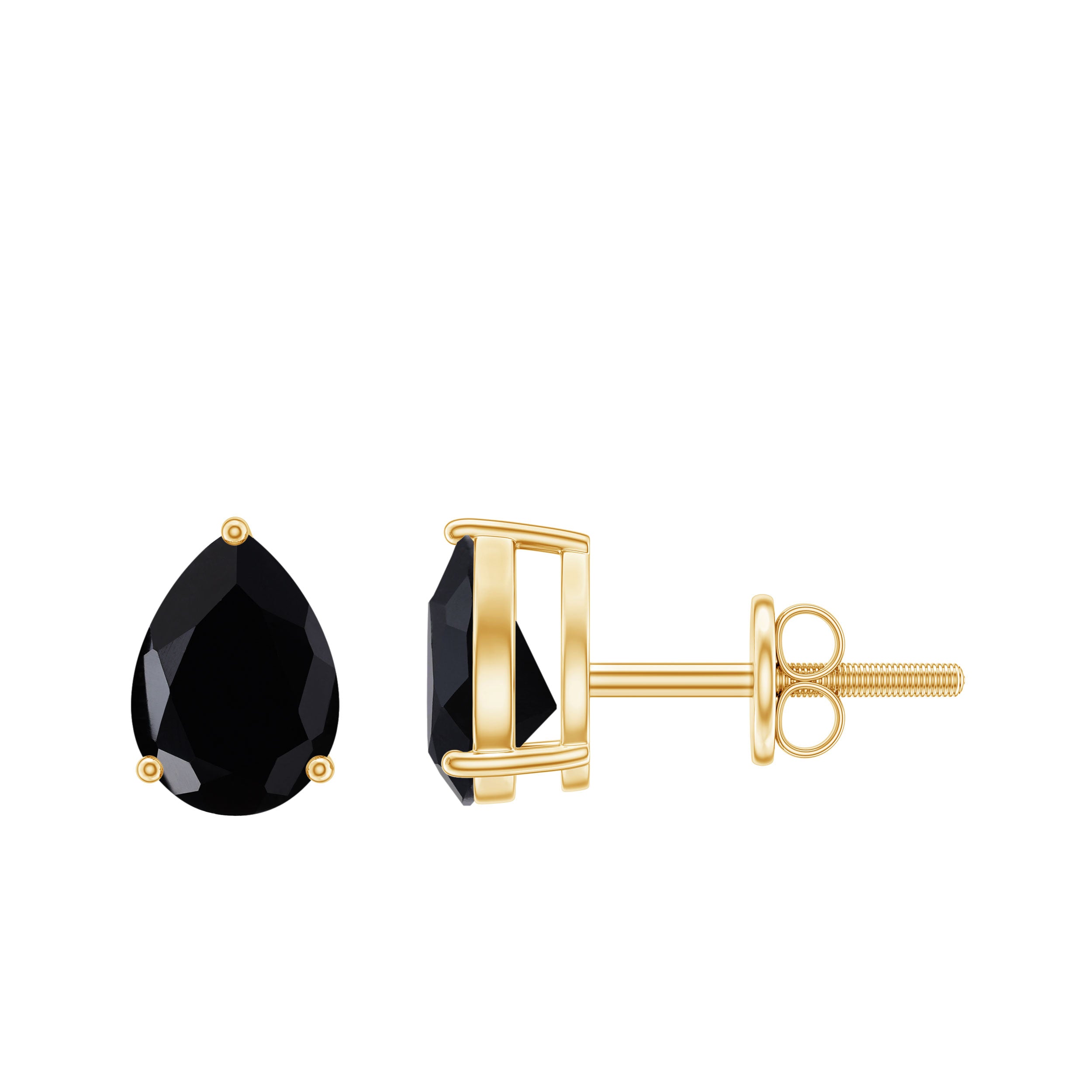 2 Carat Pear Shape Black Onyx Solitaire Stud Earrings AAA - Rosec Jewels