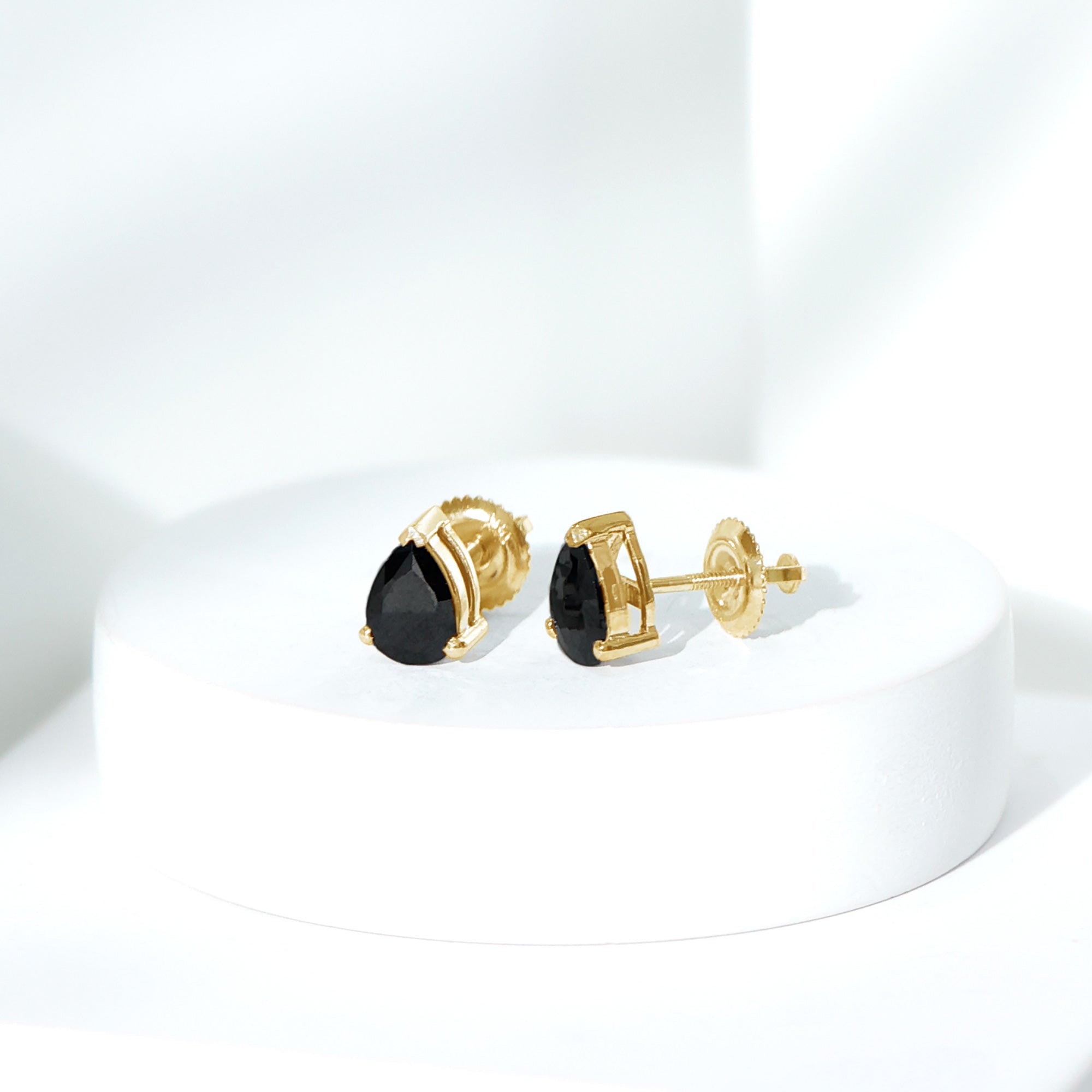2 Carat Pear Shape Black Onyx Solitaire Stud Earrings AAA - Rosec Jewels