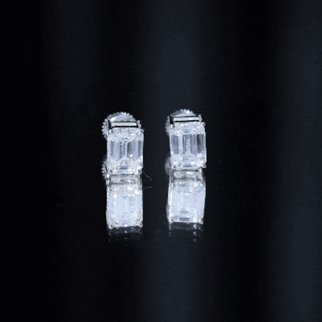 Certified Moissanite Emerald Cut Stud Earrings For Women D-VS1 - Rosec Jewels