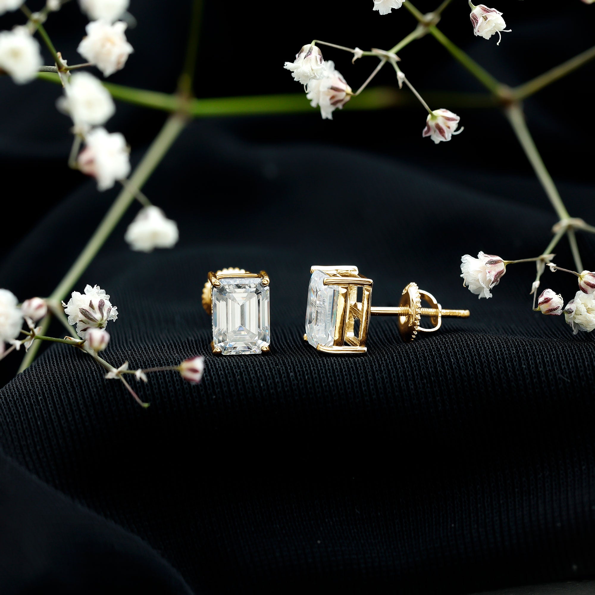 Certified Moissanite Emerald Cut Stud Earrings For Women D-VS1 - Rosec Jewels