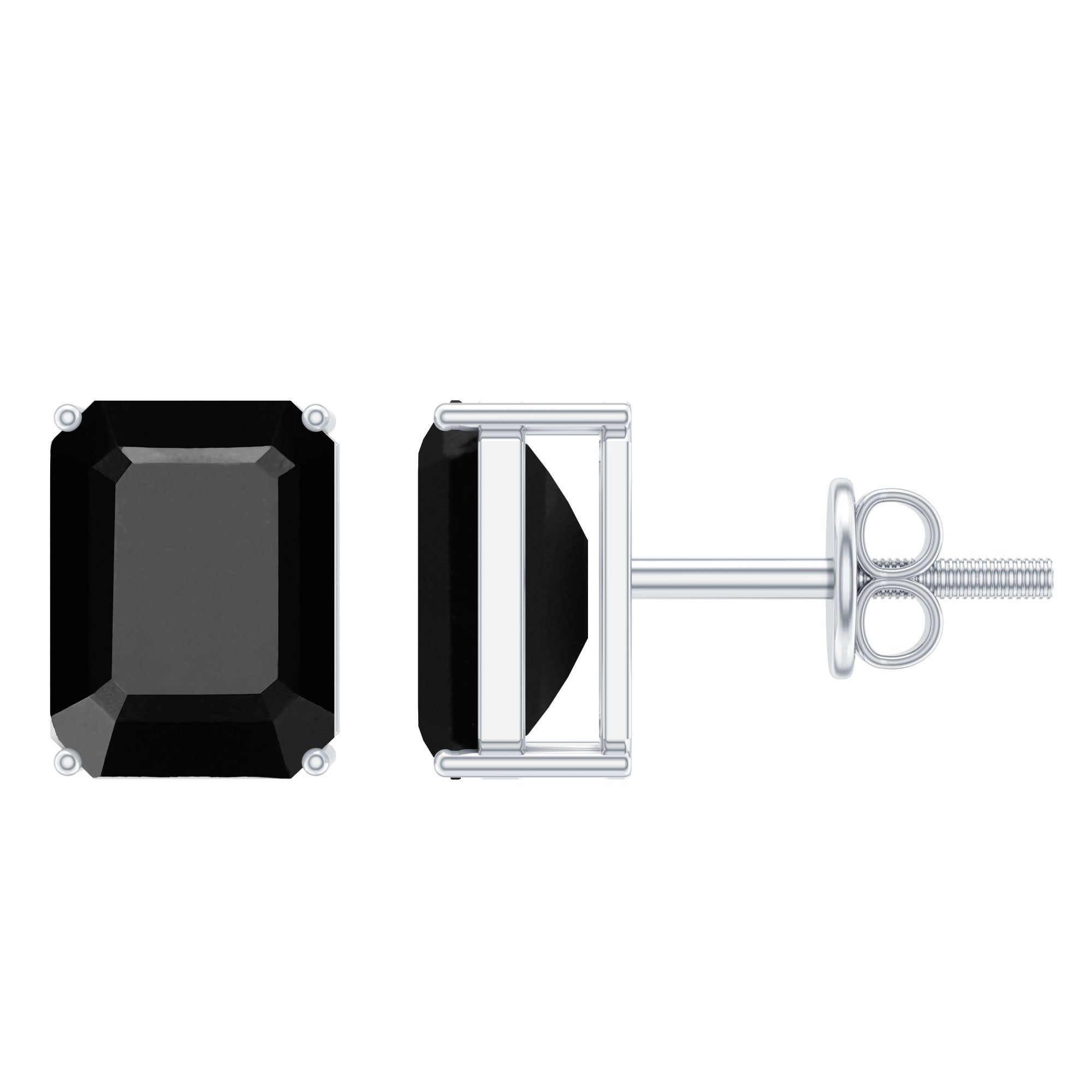 3.36 Carat Lab Created Black Diamond Emerald Cut Stud Earrings AAAA ( Synthetic ) - Rosec Jewels