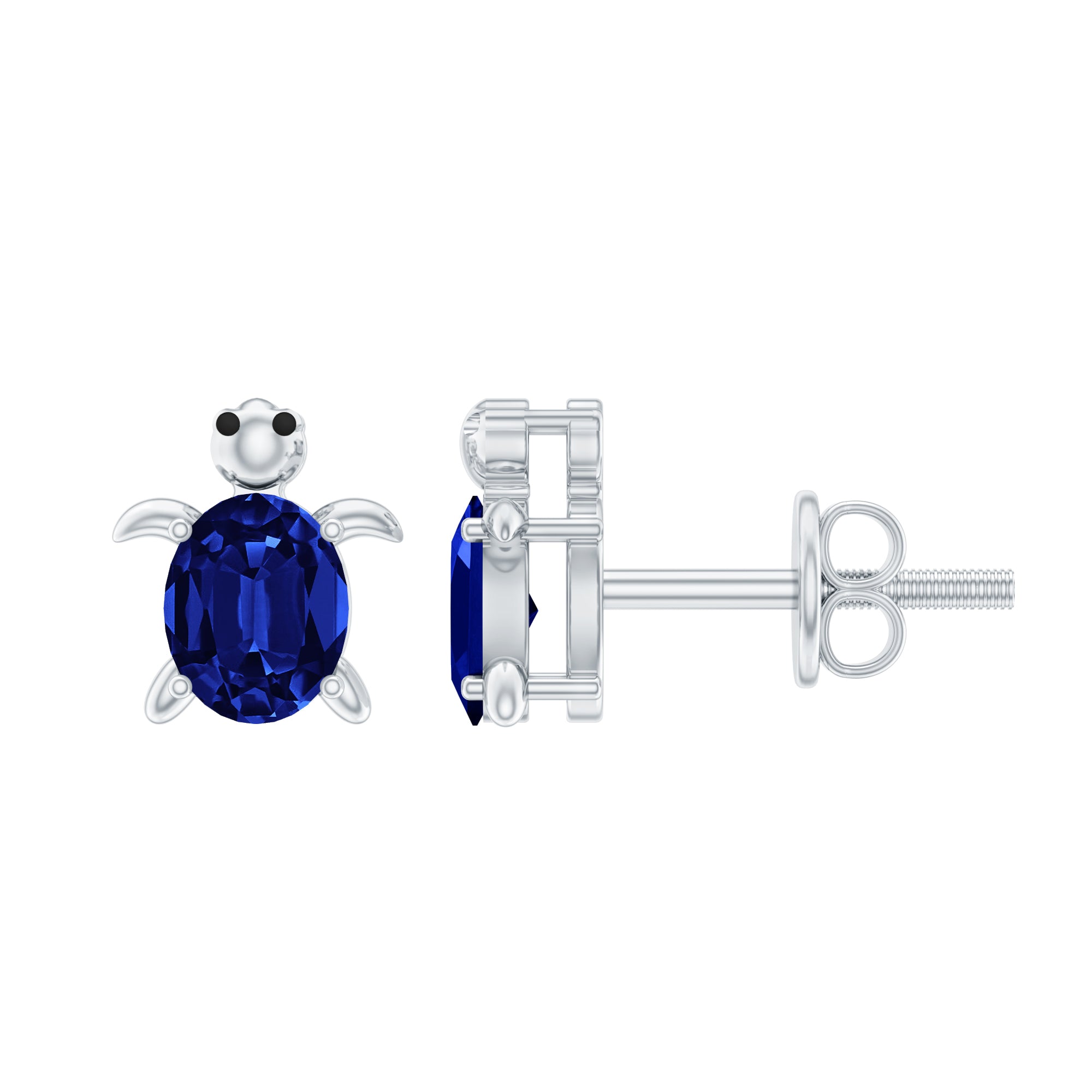 Created Blue Sapphire Tortoise Stud Earrings