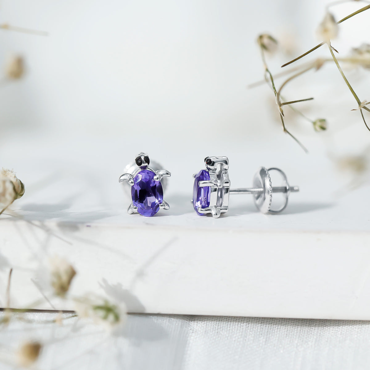1.2 Carat Lab Created Blue Sapphire Turtle Stud Earrings AAAA - Rosec Jewels