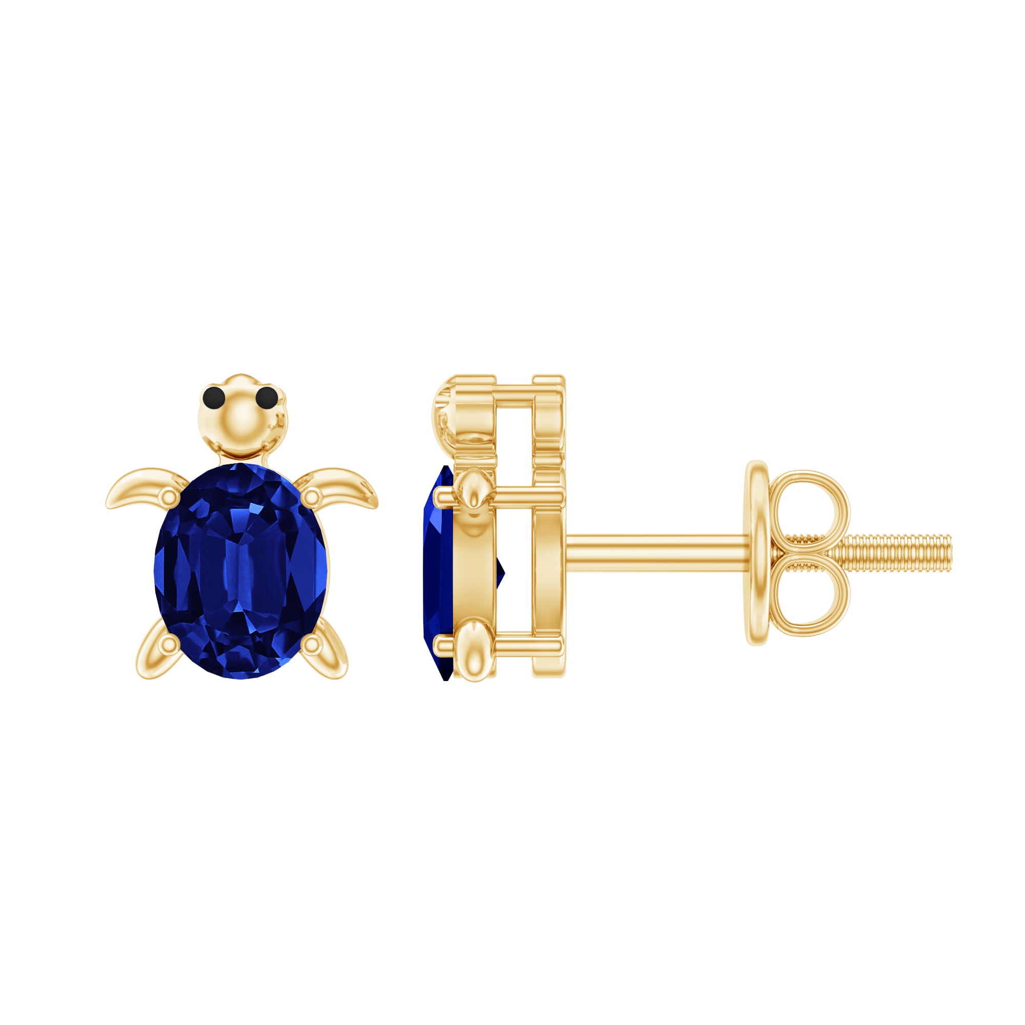 1.2 Carat Lab Created Blue Sapphire Turtle Stud Earrings AAAA - Rosec Jewels