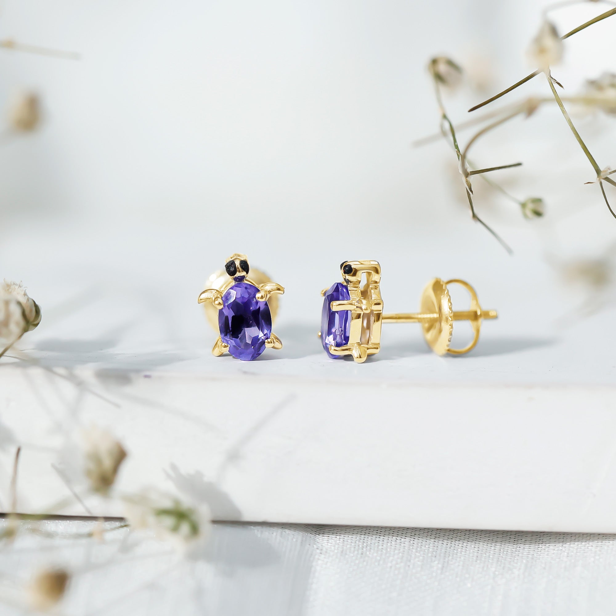 1.2 Carat Lab Created Blue Sapphire Turtle Stud Earrings AAAA - Rosec Jewels