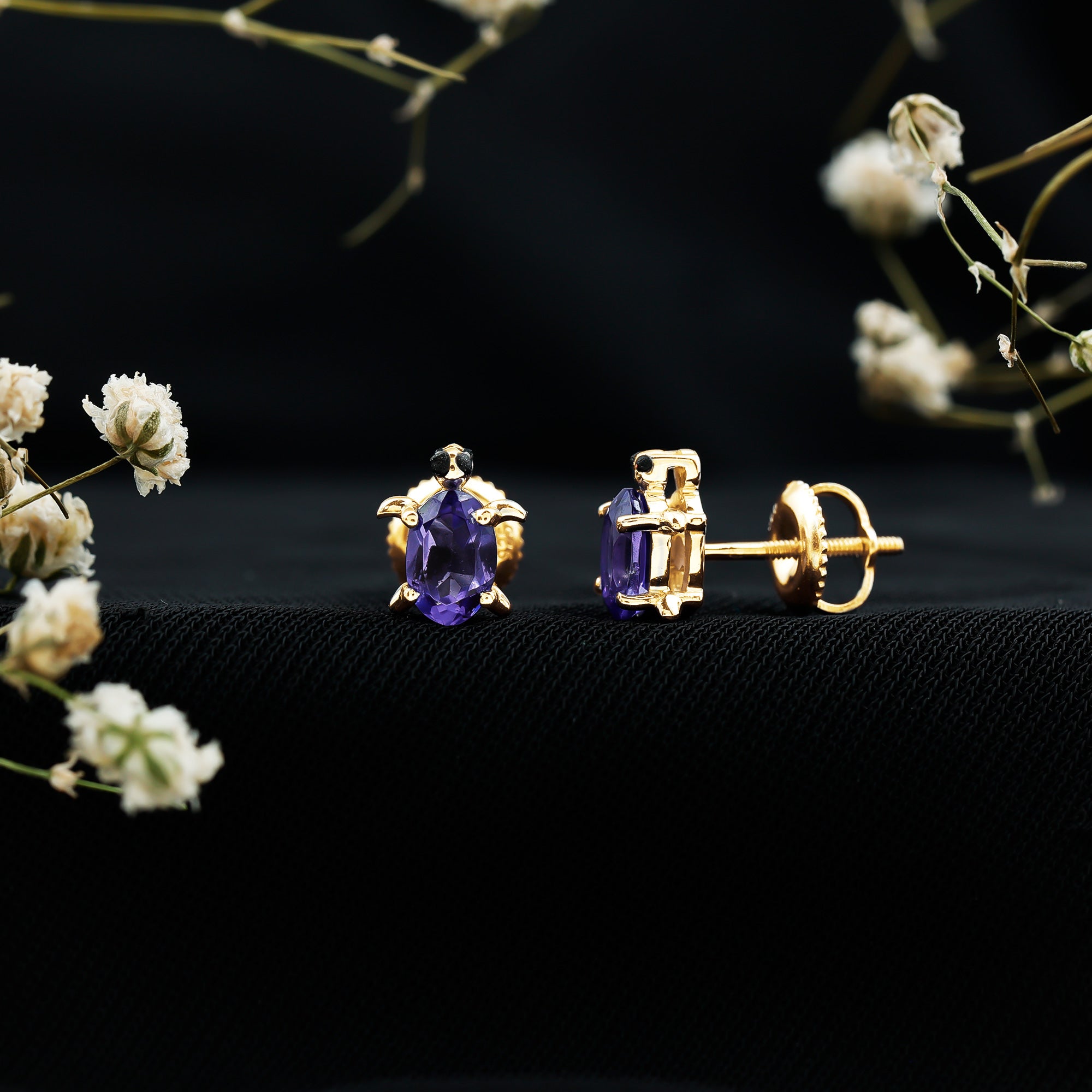 1.2 Carat Lab Created Blue Sapphire Turtle Stud Earrings AAAA - Rosec Jewels