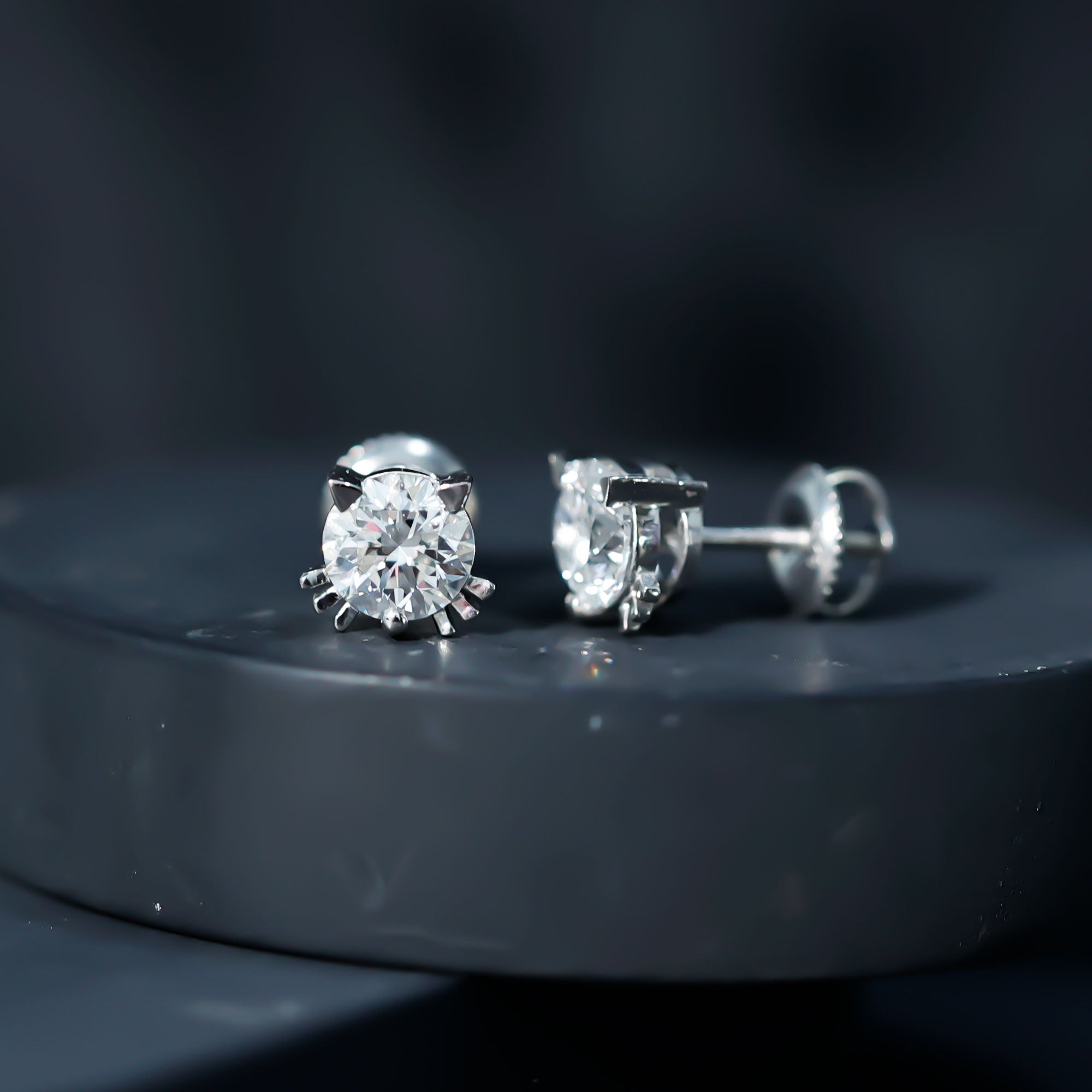 Natural Diamond Cat Stud Earrings Natural - ( HI-SI ) - Rosec Jewels