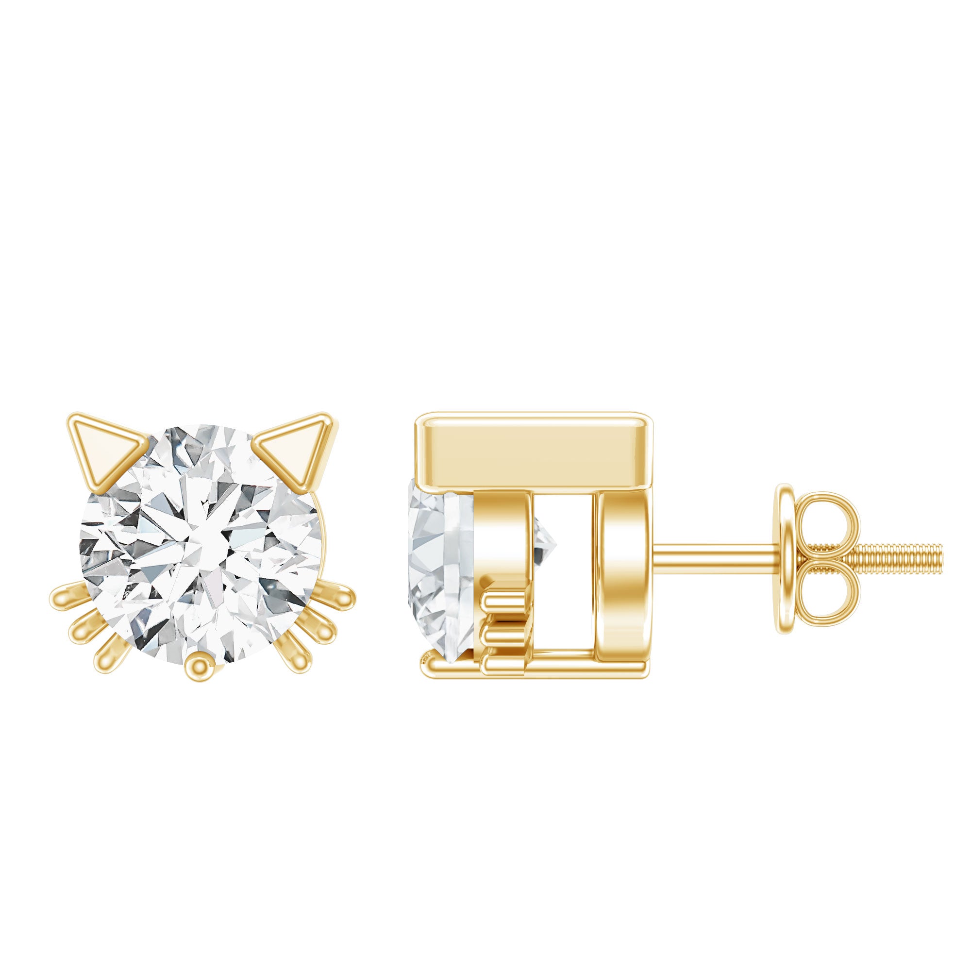 Natural Diamond Cat Stud Earrings Natural - ( HI-SI ) - Rosec Jewels