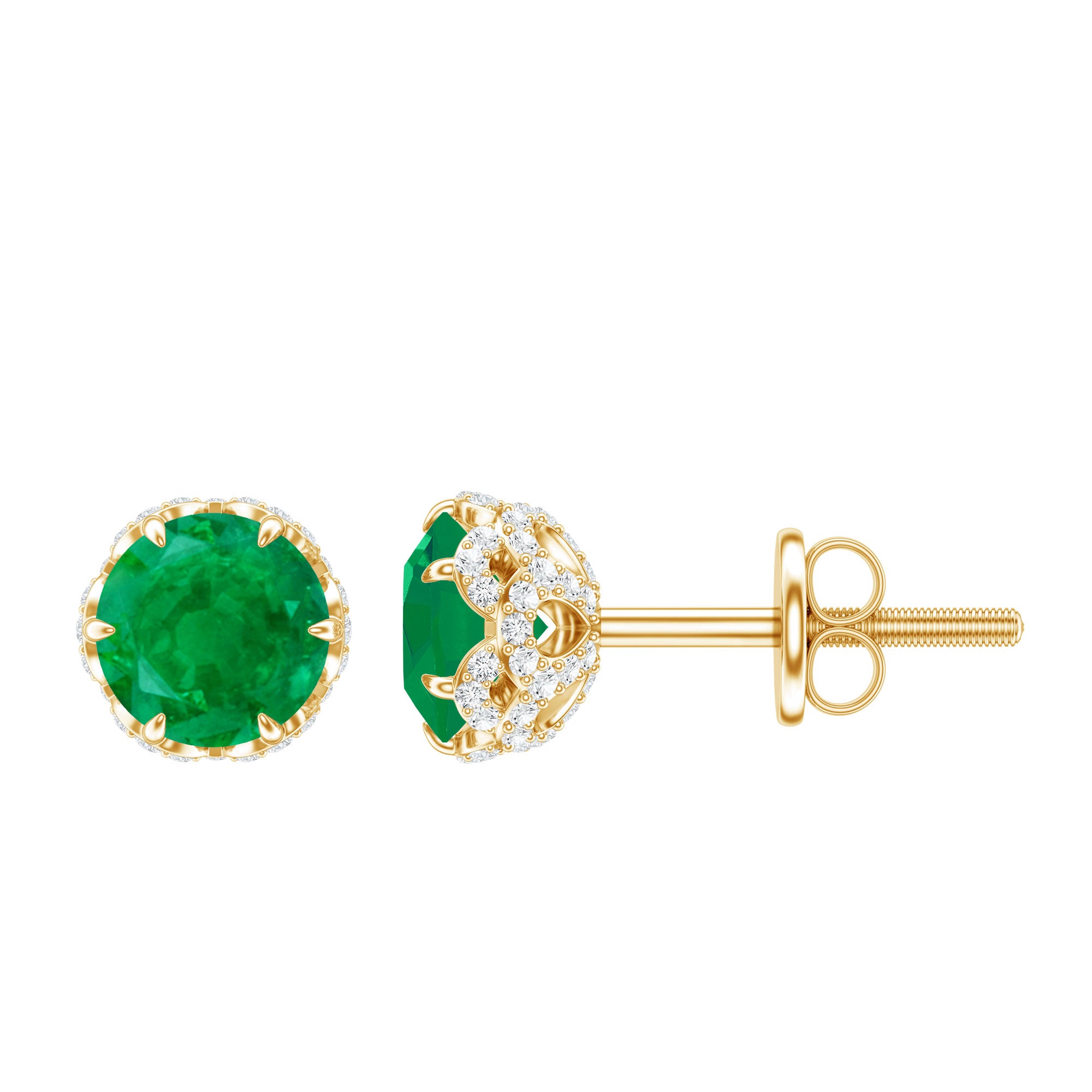 Designer Emerald Diamond Stud Earrings with Screw Back AAA - Rosec Jewels