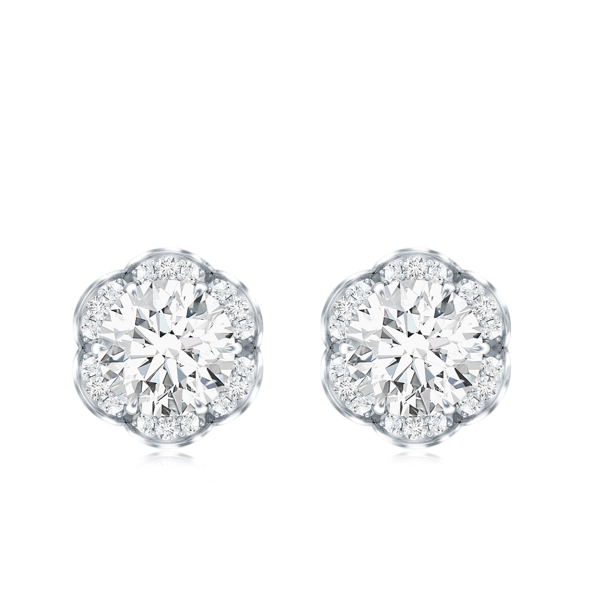 Certified 2 Carat Moissanite Flower Stud Earrings D-VS1 - Rosec Jewels