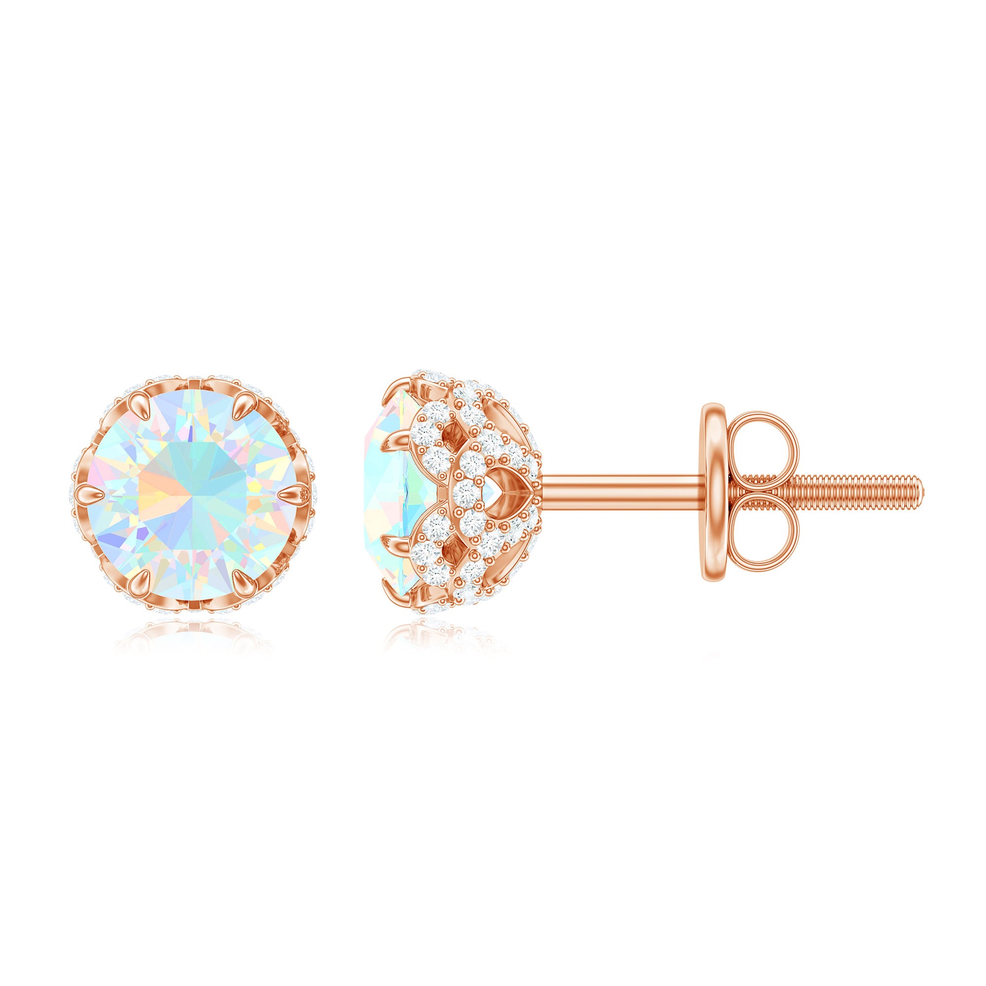 Designer Ethiopian Opal Stud Earrings with Diamond AAA - Rosec Jewels