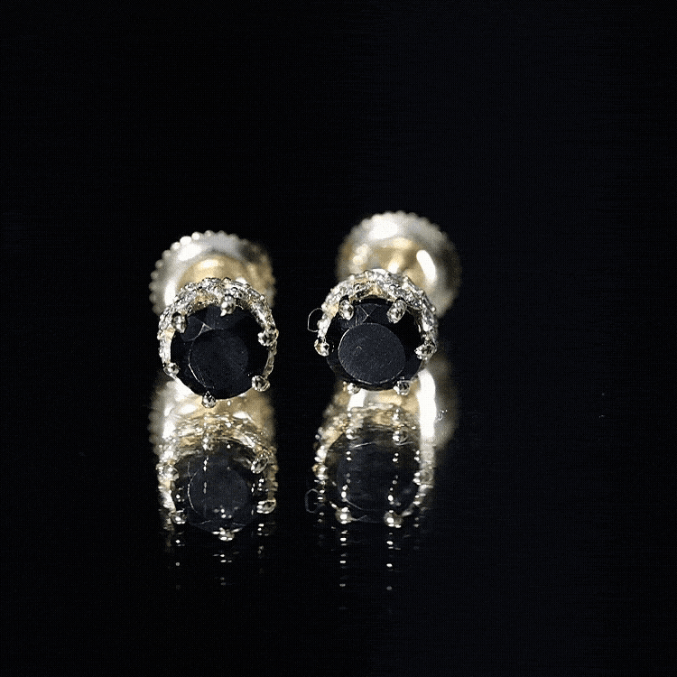 Black Onyx Wedding Stud Earrings with Diamonds AAA - Rosec Jewels