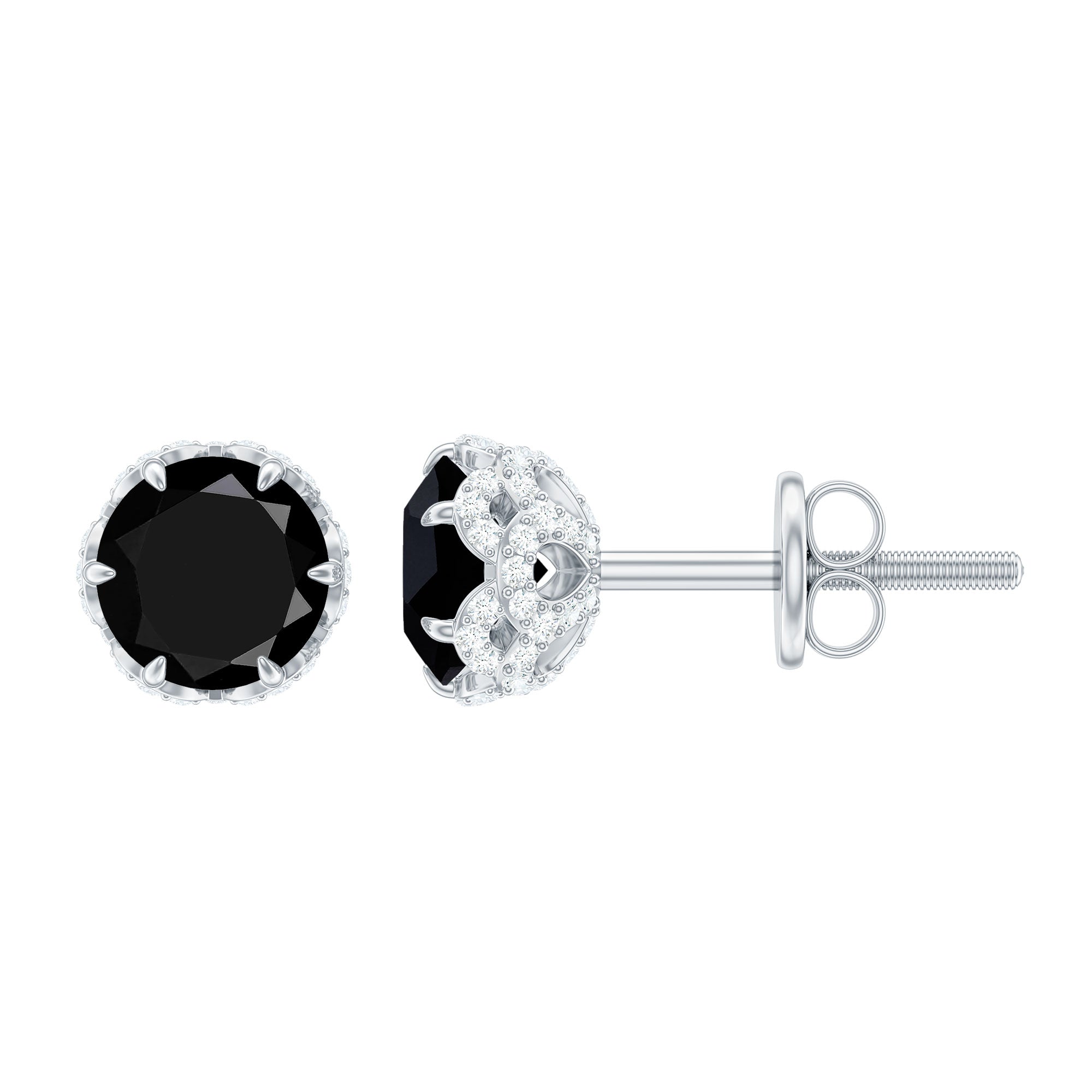 Black Onyx Wedding Stud Earrings with Diamonds AAA - Rosec Jewels