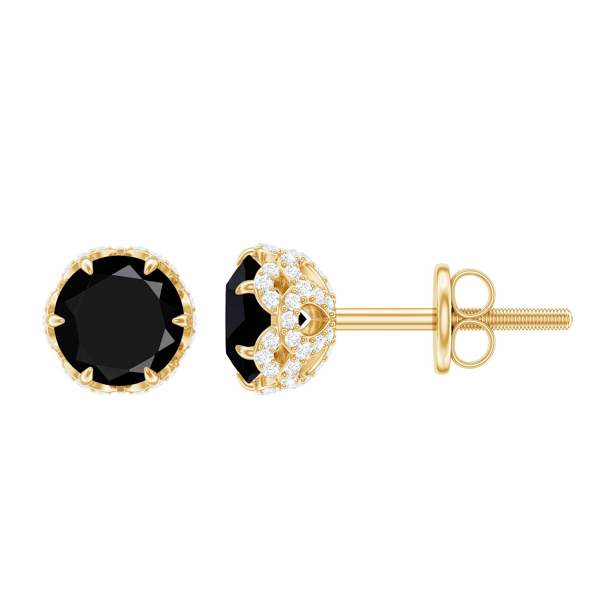 Black Onyx Wedding Stud Earrings with Diamonds AAA - Rosec Jewels