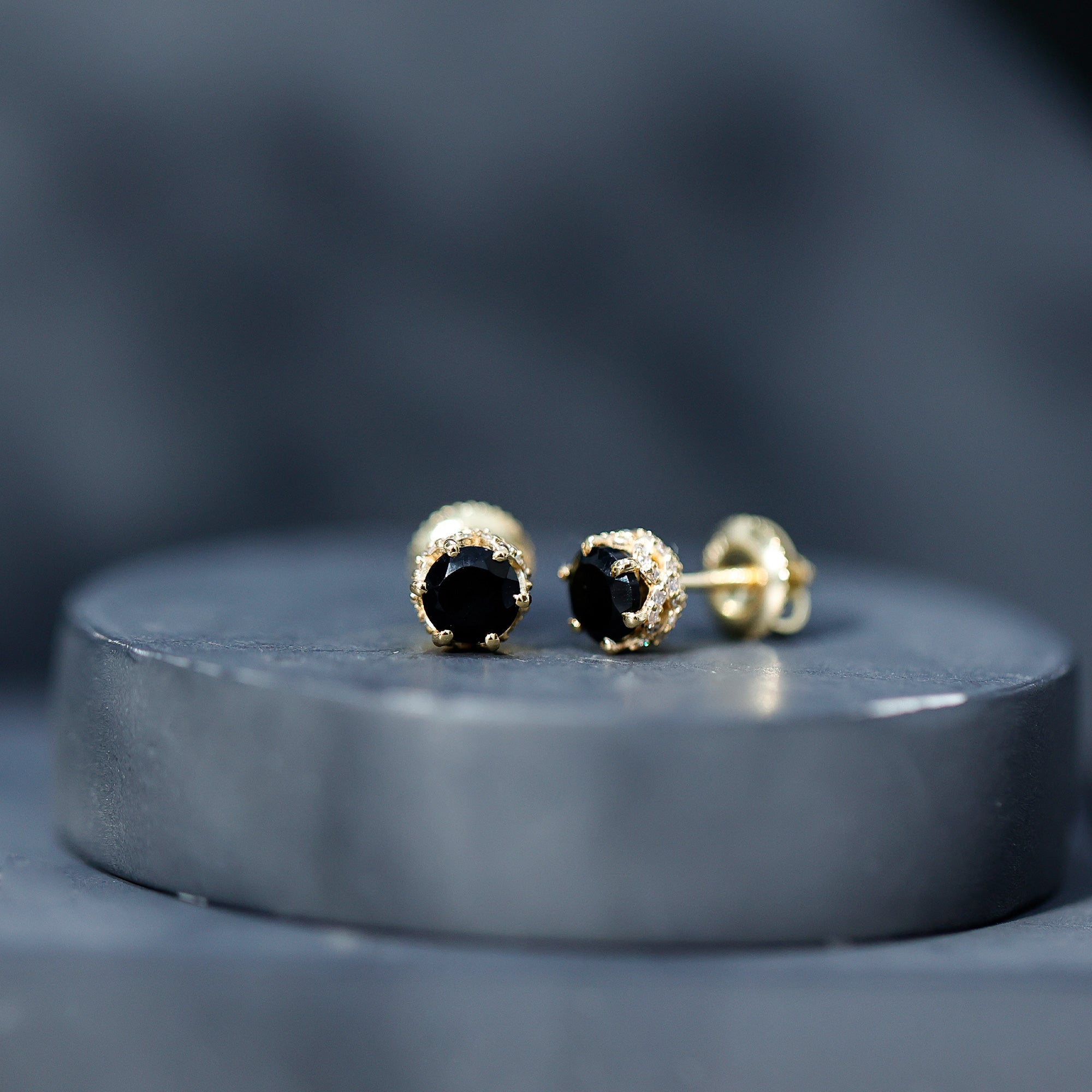 Black Onyx Wedding Stud Earrings with Diamonds AAA - Rosec Jewels