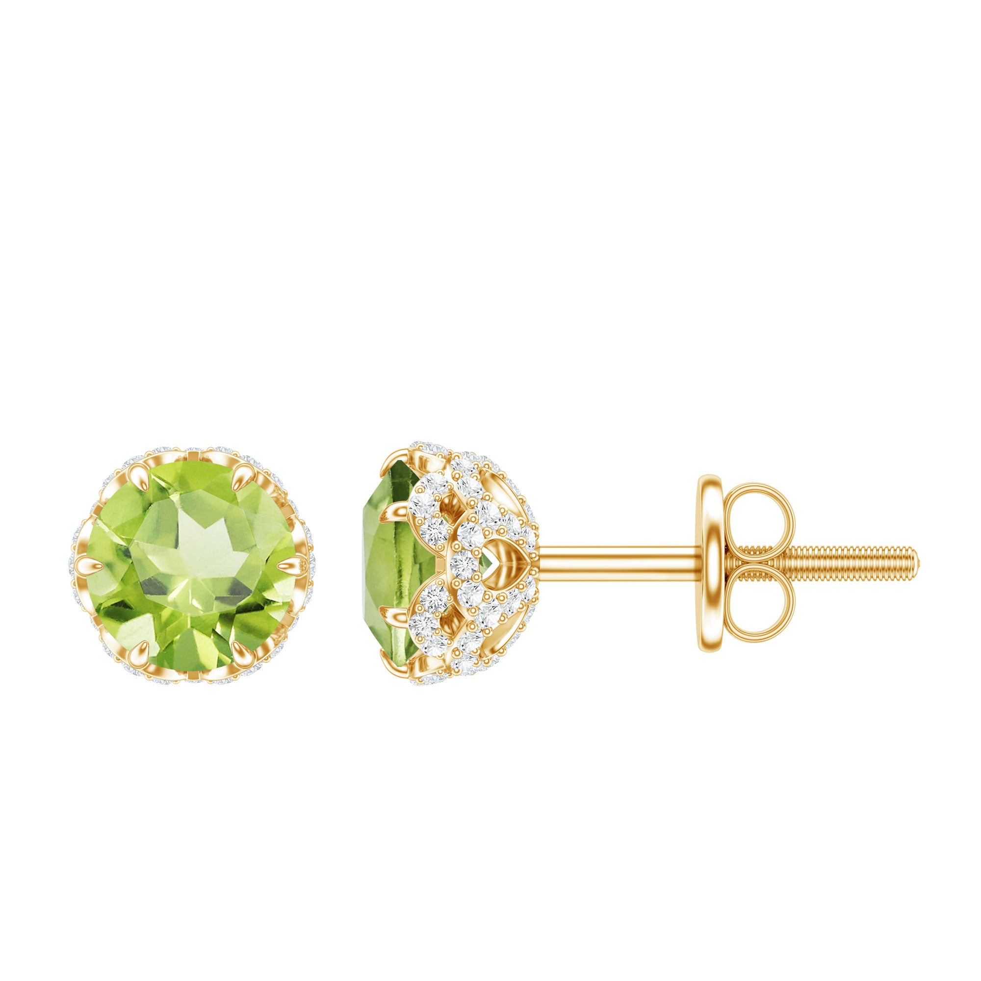 Designer 1 Carat Peridot Stud Earrings with Diamond AAA - Rosec Jewels