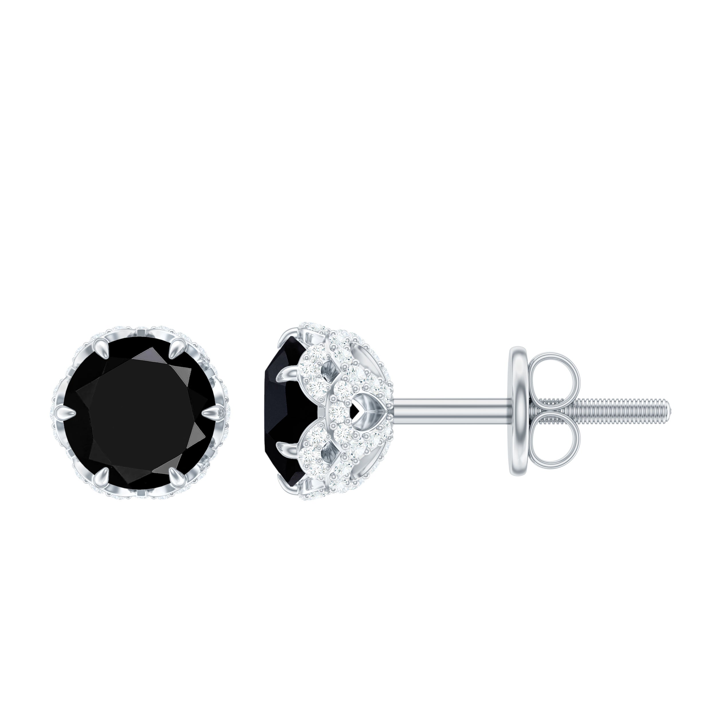Lab Created Black Diamond Stud Earrings with White Diamonds AAAA ( Synthetic ) - Rosec Jewels