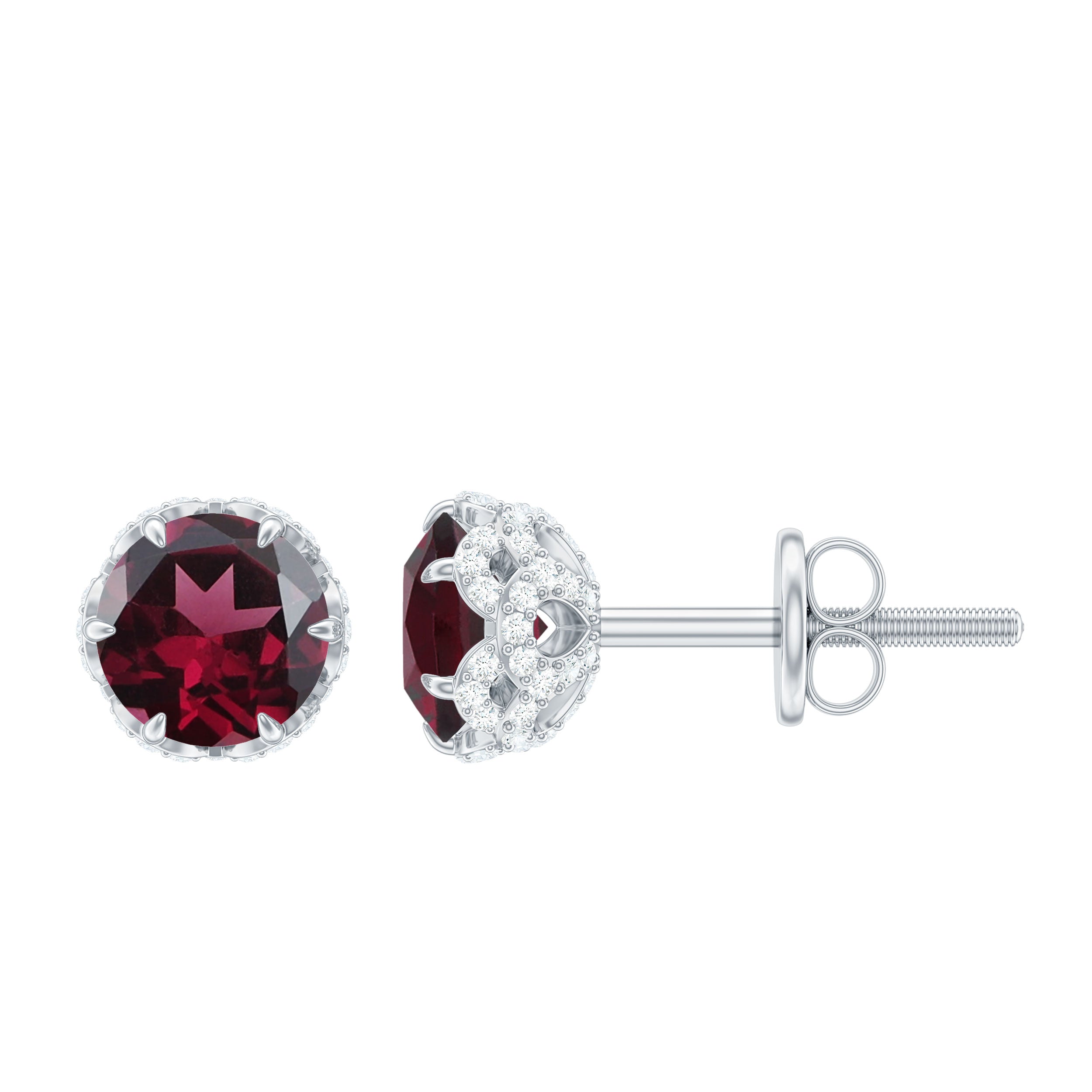 1.50 CT Claw Set Rhodolite Solitaire and Diamond Stud Earrings
