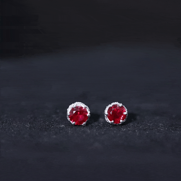 Certified Lab Grown Ruby Wedding Stud Earrings with Diamonds AAAA - Rosec Jewels