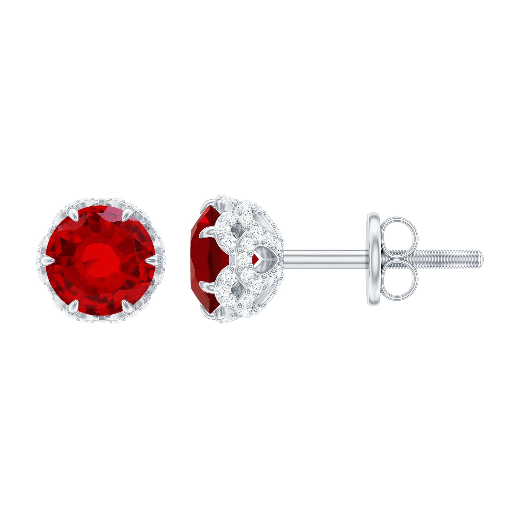 Certified Lab Grown Ruby Wedding Stud Earrings with Diamonds