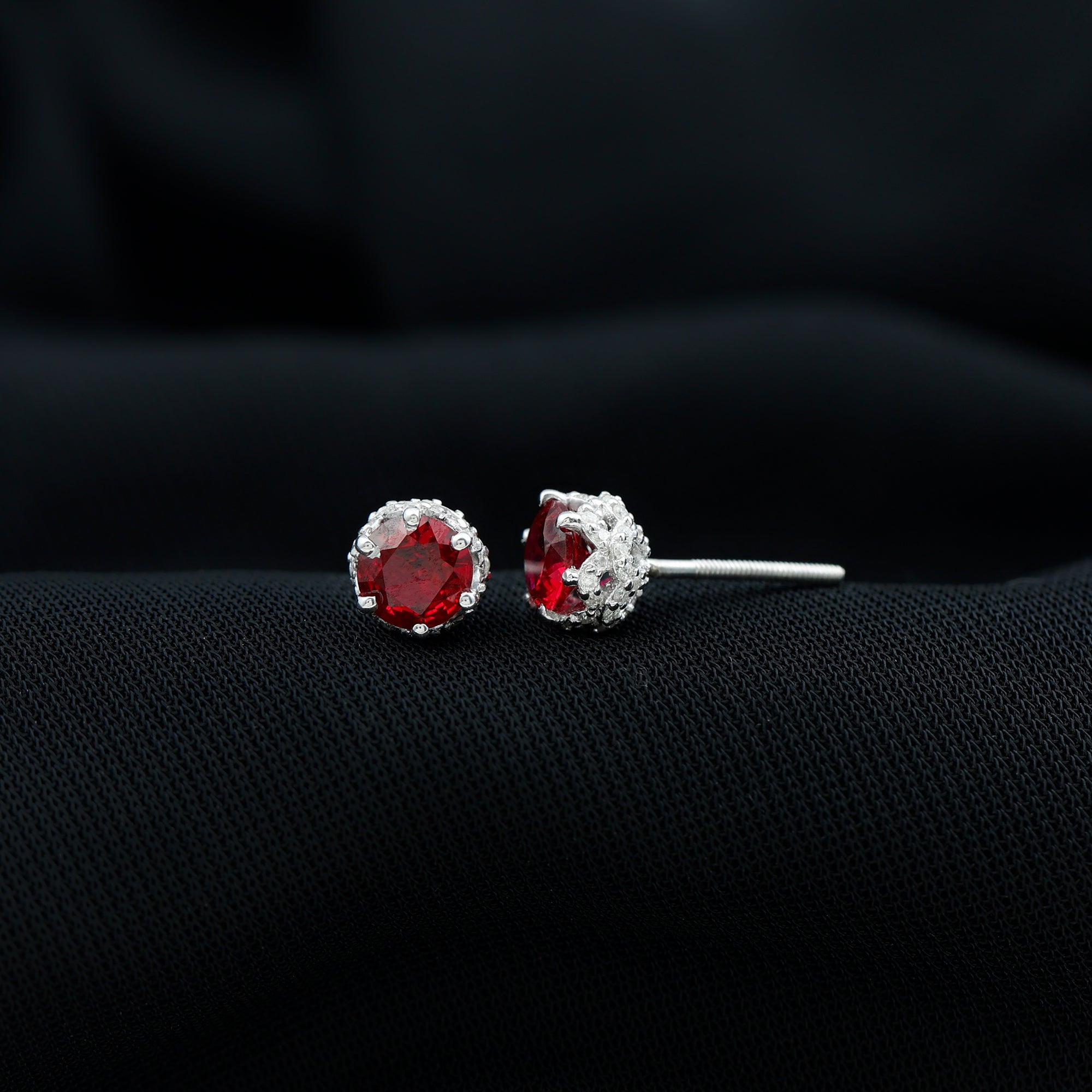 Certified Lab Grown Ruby Wedding Stud Earrings with Diamonds AAAA - Rosec Jewels