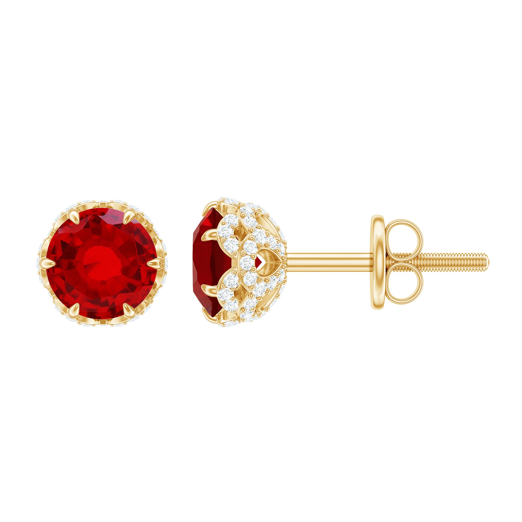 Certified Lab Grown Ruby Wedding Stud Earrings with Diamonds AAAA - Rosec Jewels
