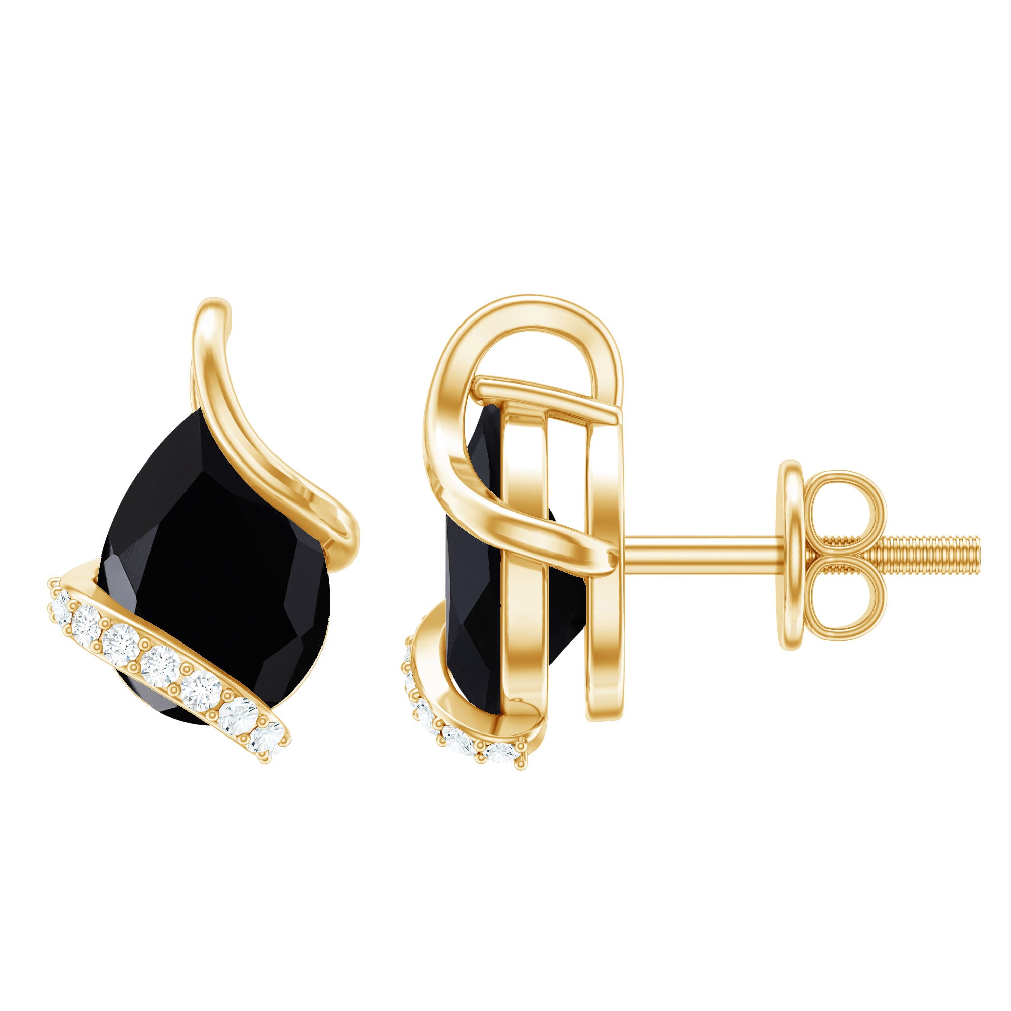 1.2 Carat Natural Black Spinel Teardrop Stud Earrings with Diamond AAA - Rosec Jewels