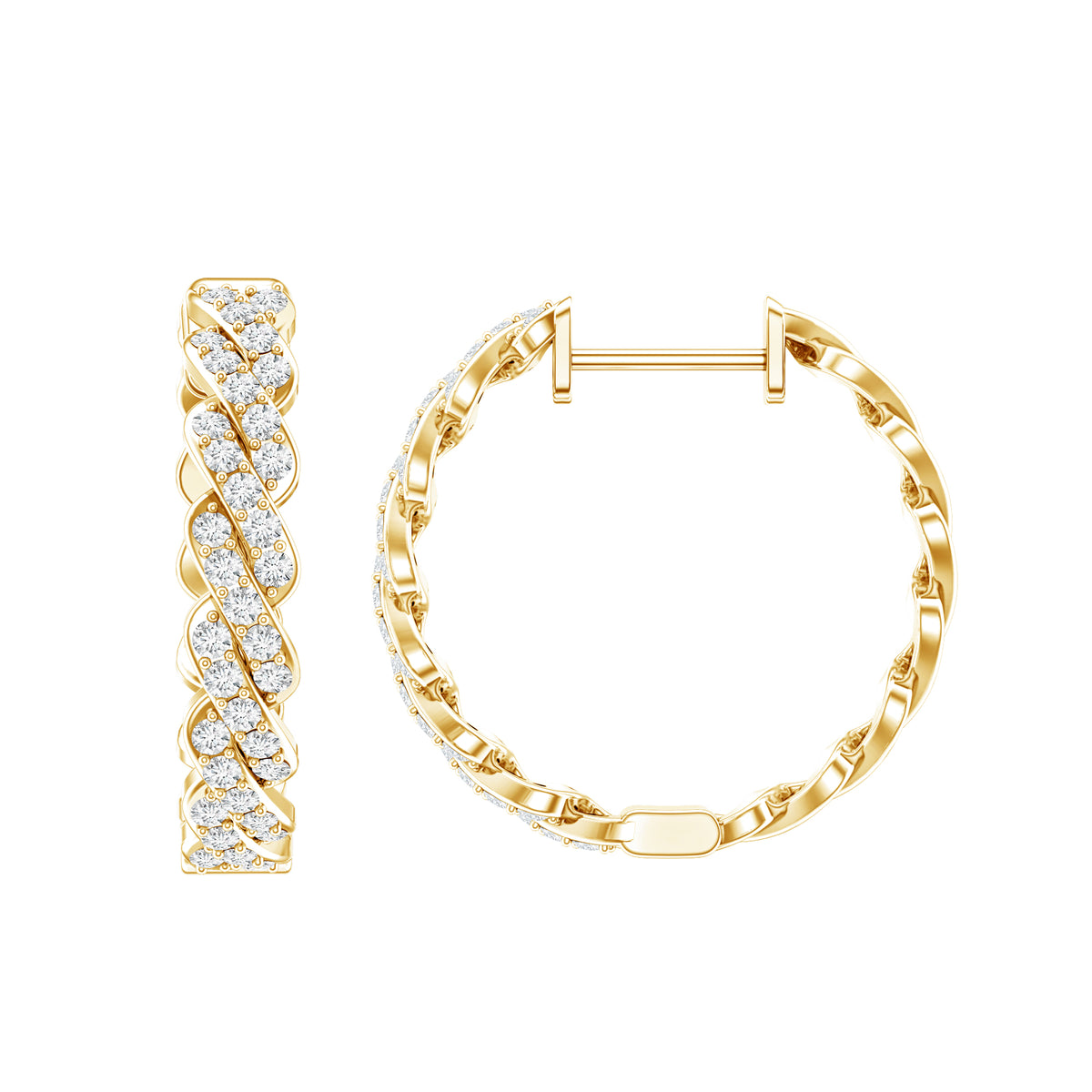 Natural Diamond Twisted Hoop Earrings with Certificate Natural - ( HI-SI ) - Rosec Jewels