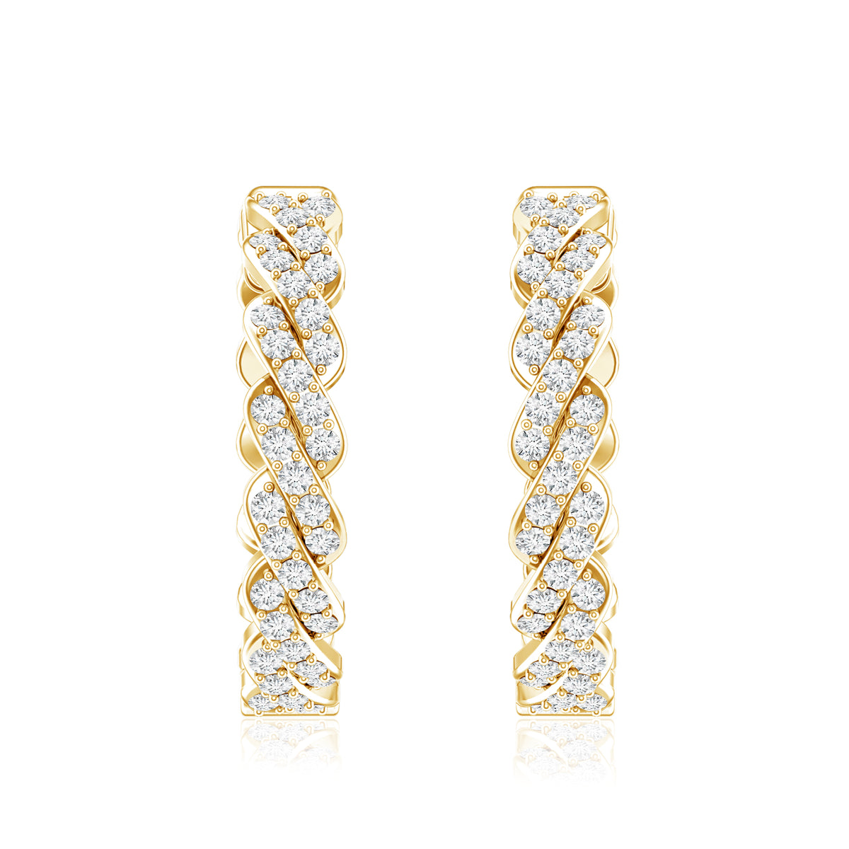 Natural Diamond Twisted Hoop Earrings with Certificate Natural - ( HI-SI ) - Rosec Jewels
