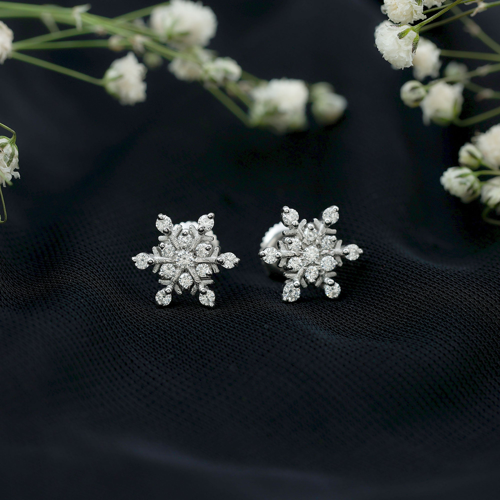Lab Created Diamond Snowflake Stud Earrings With Screw Back Lab - ( EF-VS ) - Rosec Jewels
