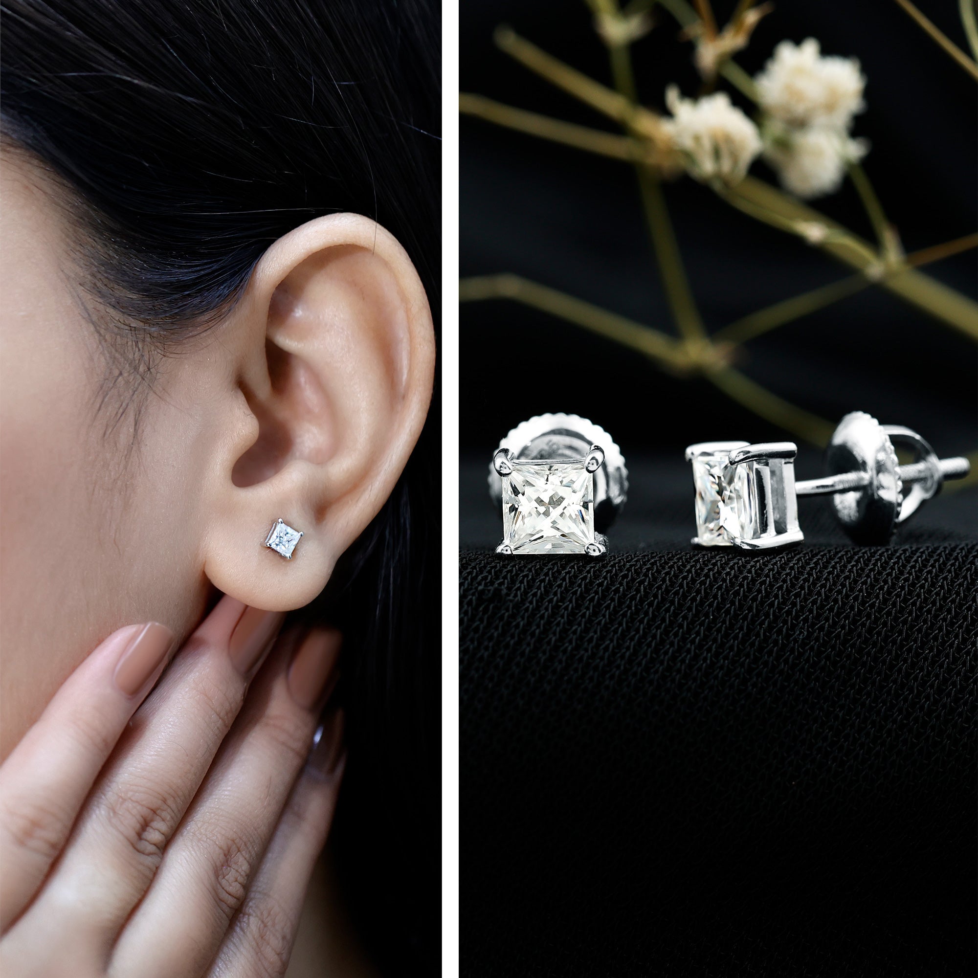 Certified Lab Created Diamond Square Earrings Lab - ( EF-VS ) - Rosec Jewels