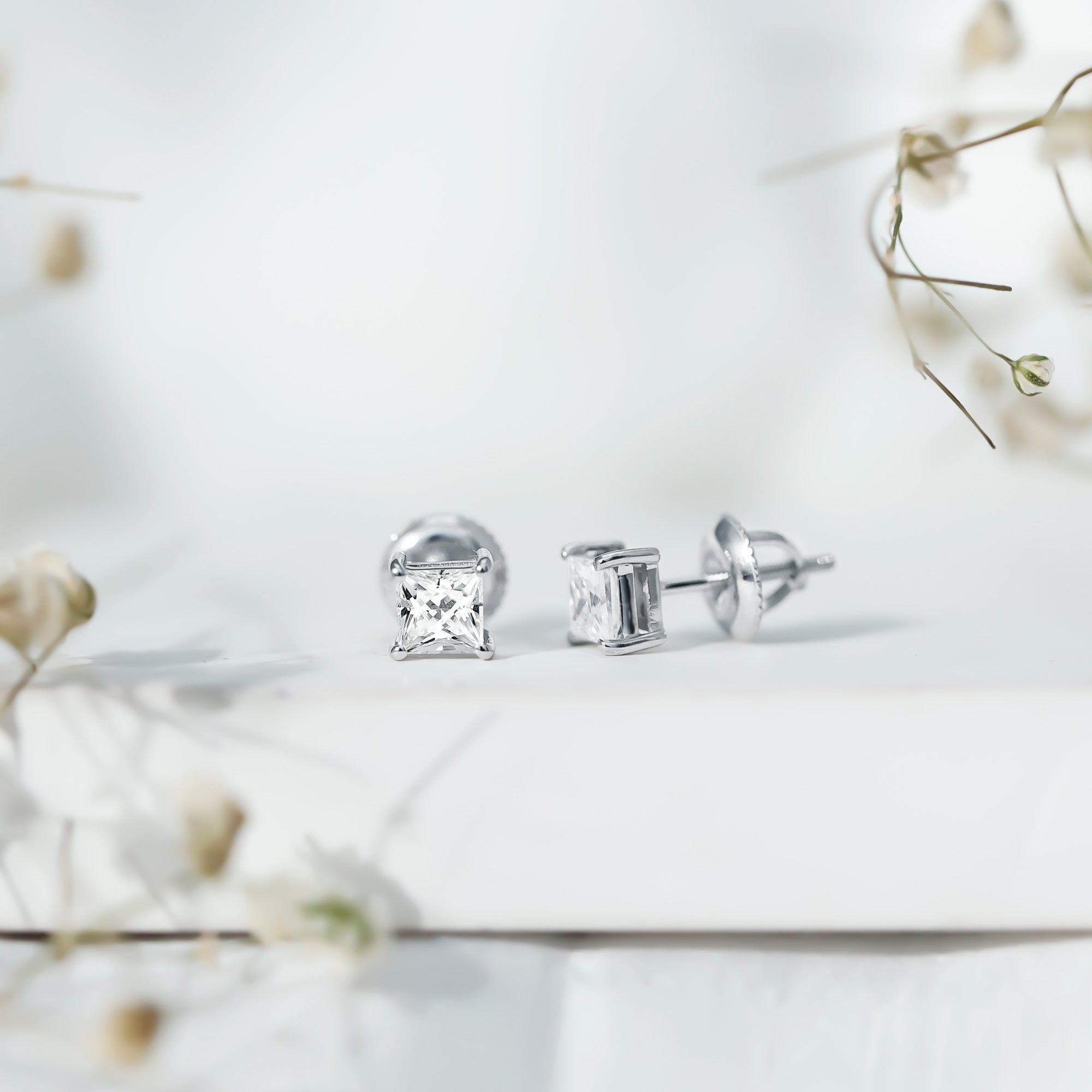 Certified Lab Created Diamond Square Earrings Lab - ( EF-VS ) - Rosec Jewels