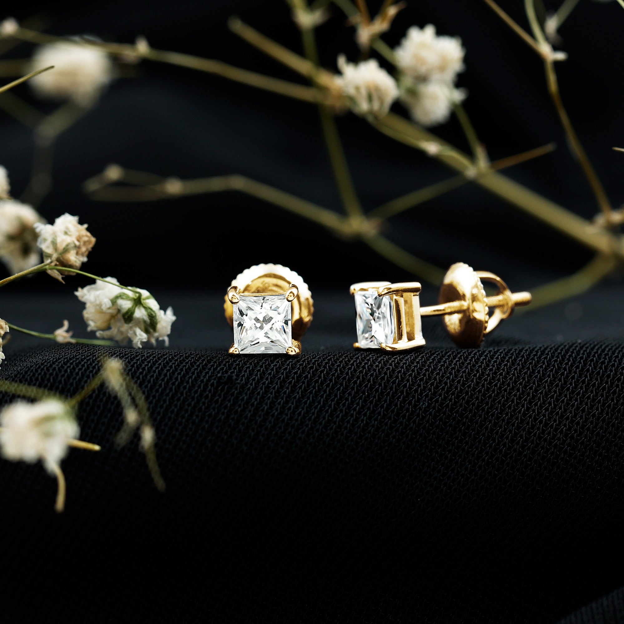 Certified Lab Created Diamond Square Earrings Lab - ( EF-VS ) - Rosec Jewels