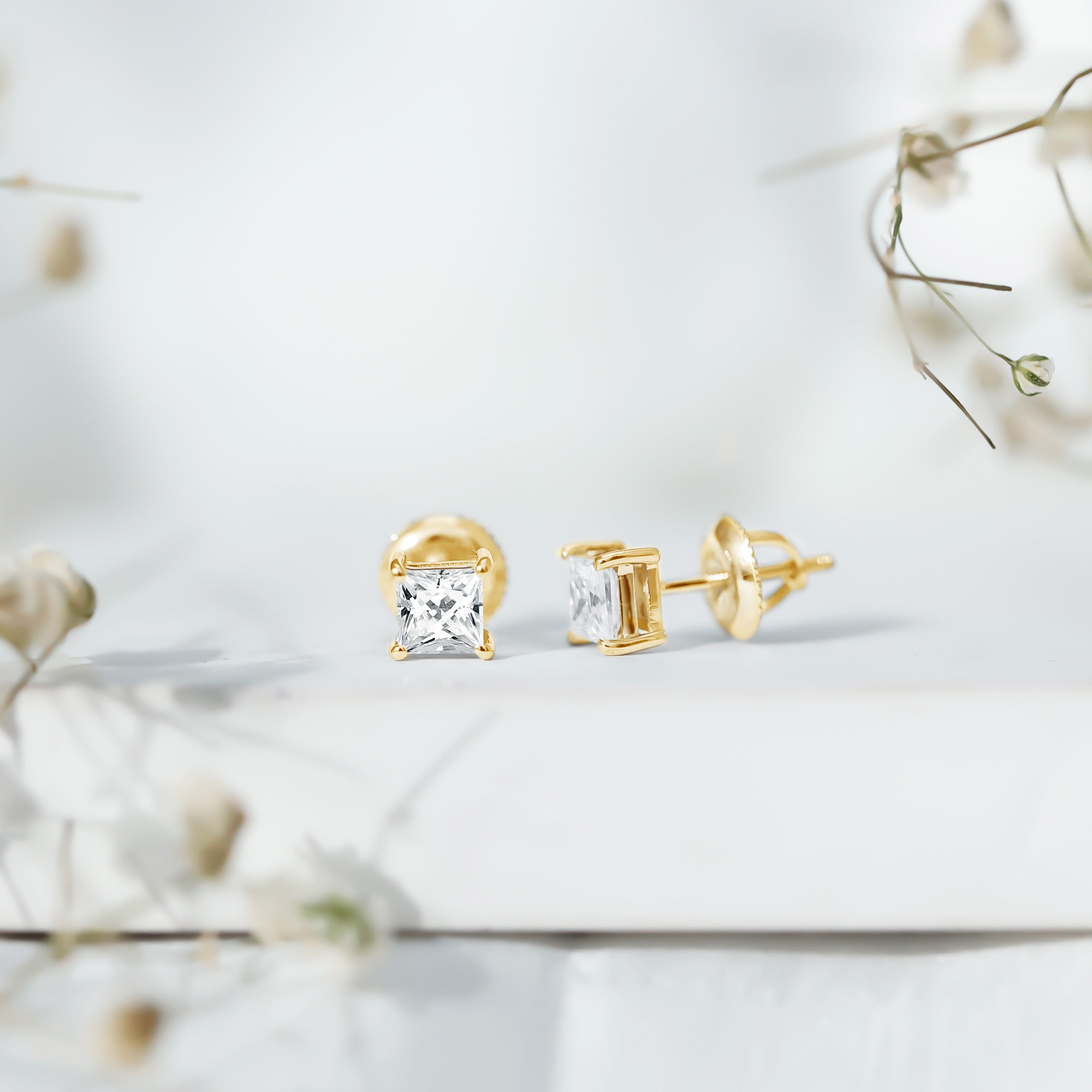 Certified Lab Created Diamond Square Earrings Lab - ( EF-VS ) - Rosec Jewels