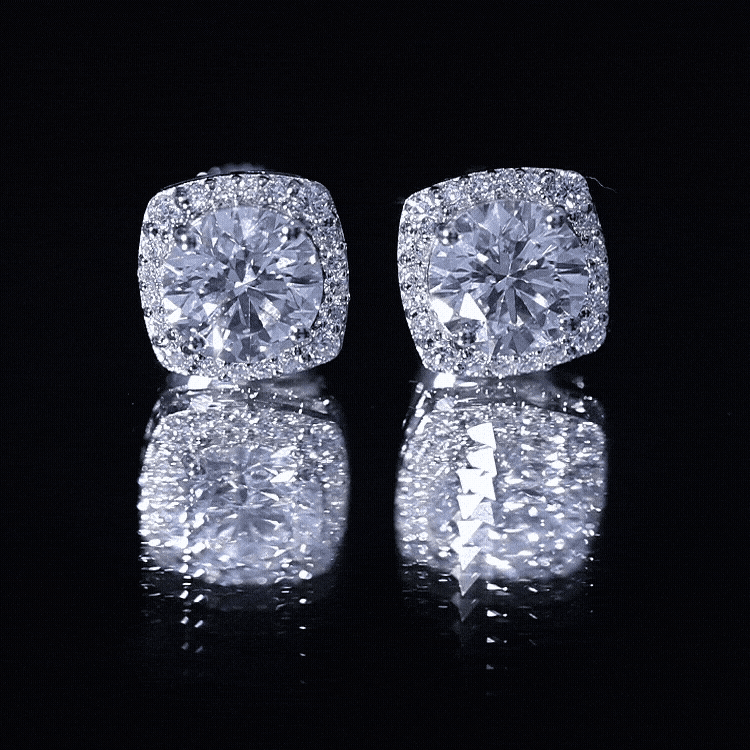 Certified Round Cut Lab Grown Diamond Halo Stud Earrings For Her Lab - ( EF-VS ) - Rosec Jewels