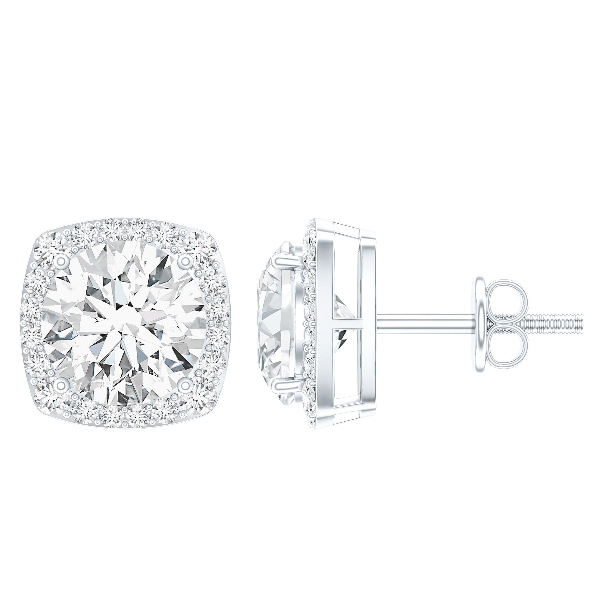 Certified Round Cut Lab Grown Diamond Halo Stud Earrings For Her Lab - ( EF-VS ) - Rosec Jewels