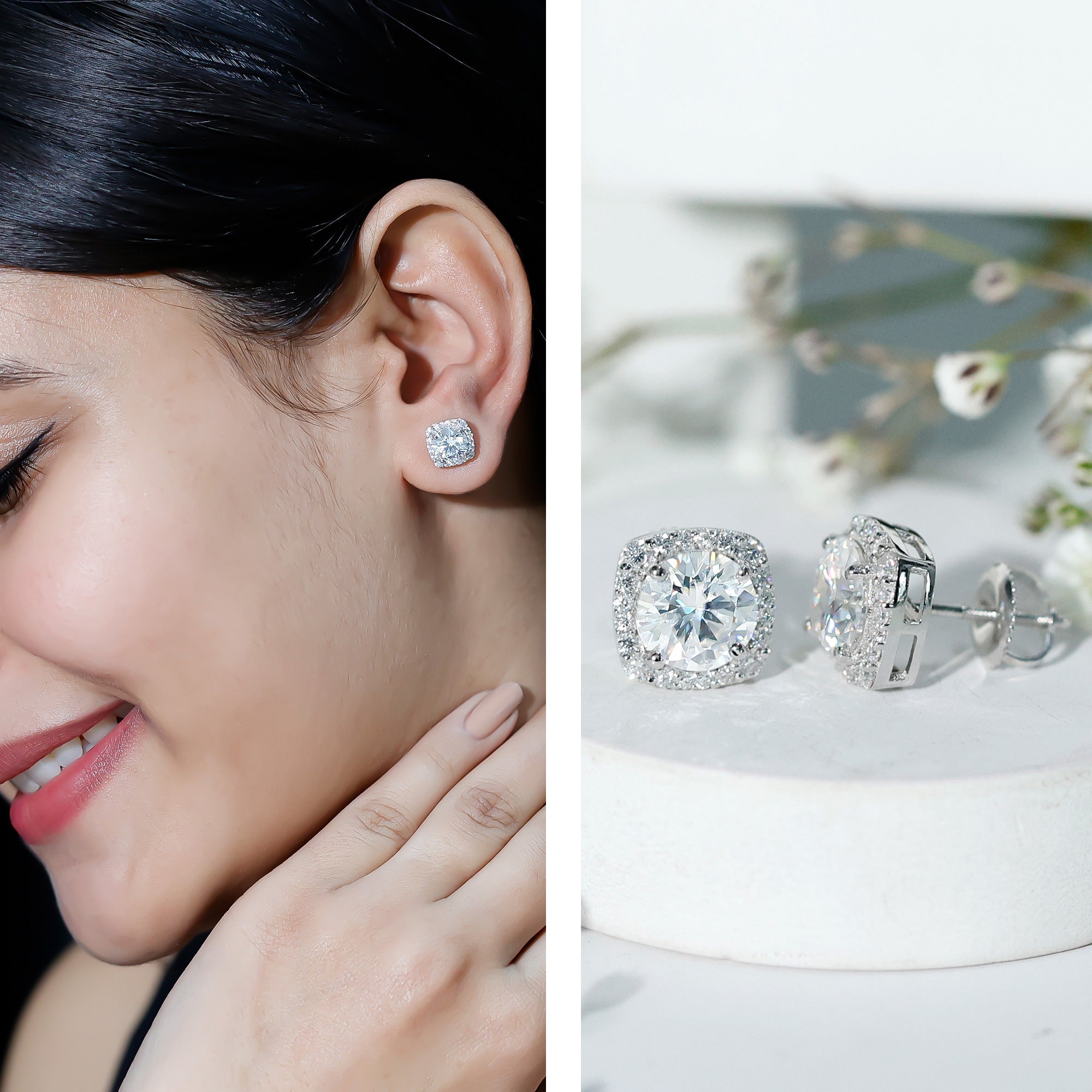 Certified Round Cut Lab Grown Diamond Halo Stud Earrings For Her Lab - ( EF-VS ) - Rosec Jewels