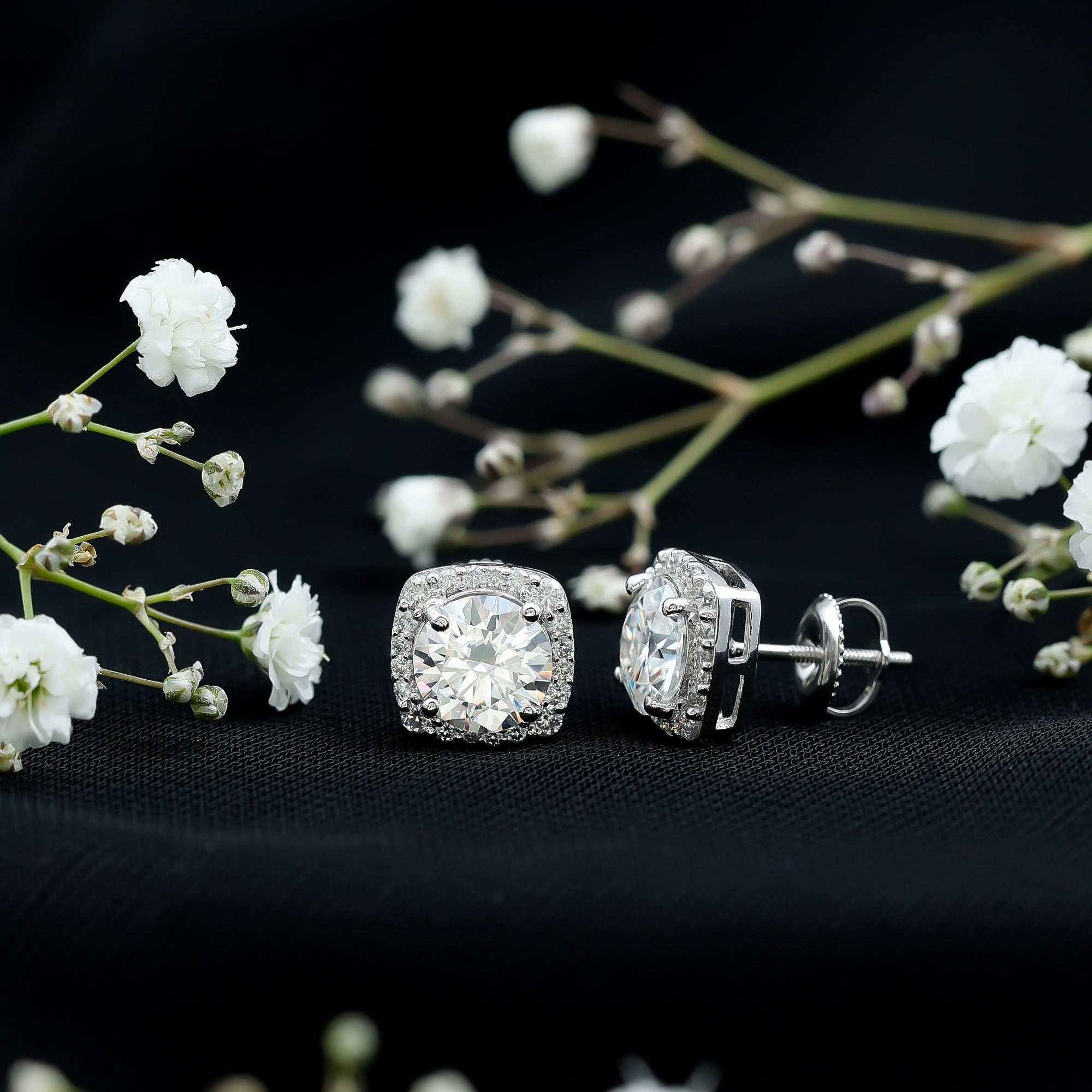 Certified Round Cut Lab Grown Diamond Halo Stud Earrings For Her Lab - ( EF-VS ) - Rosec Jewels