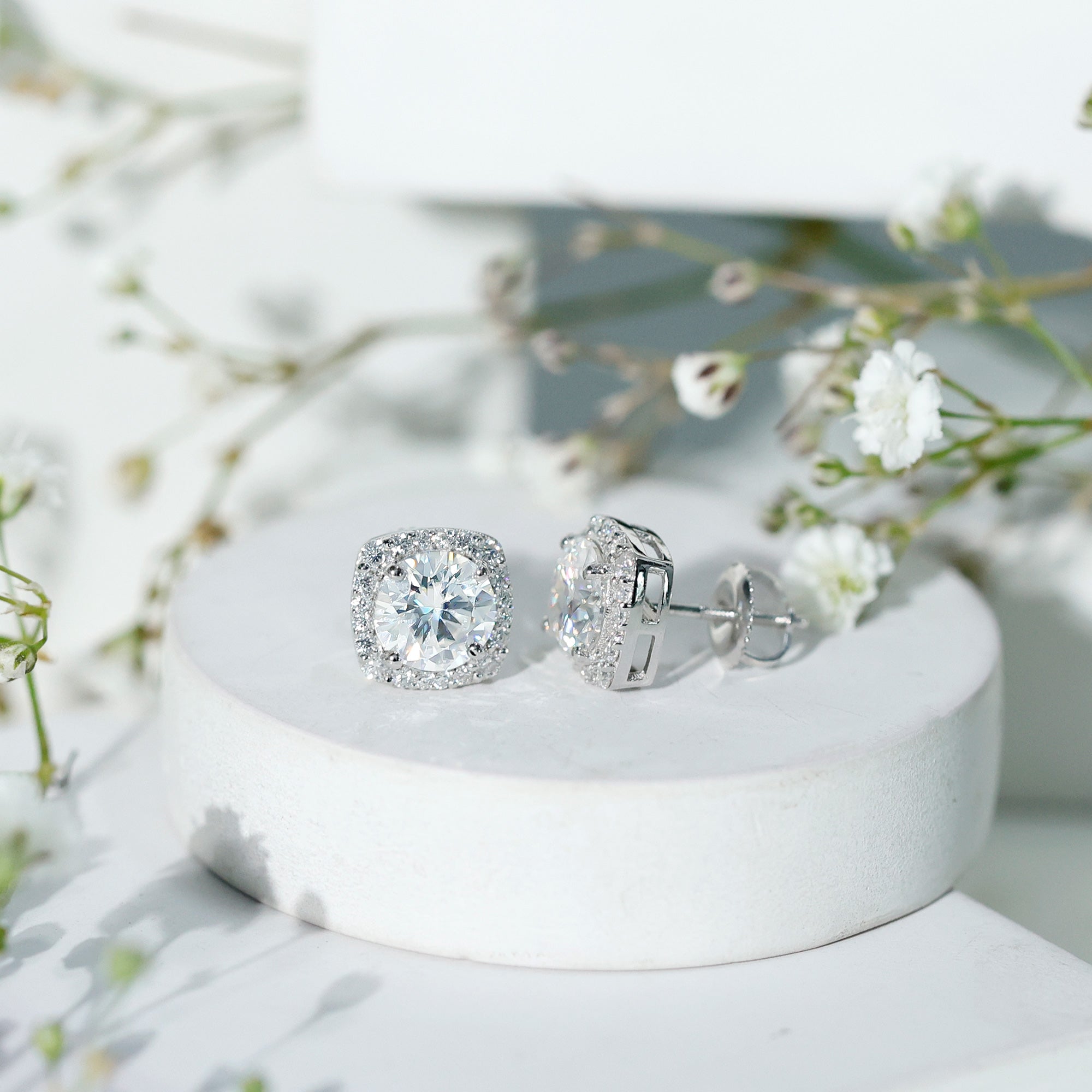 Certified Round Cut Lab Grown Diamond Halo Stud Earrings For Her Lab - ( EF-VS ) - Rosec Jewels