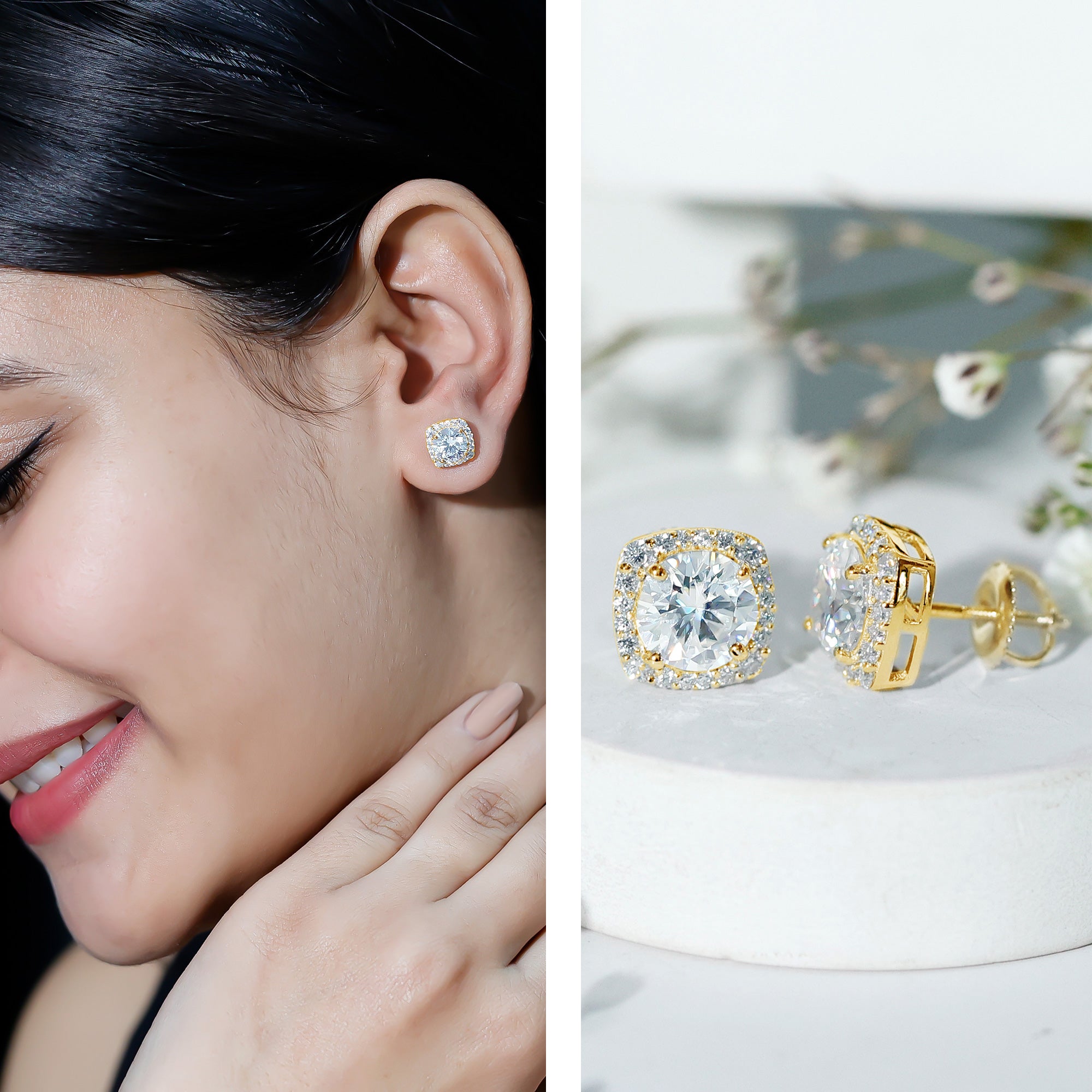Certified Round Cut Lab Grown Diamond Halo Stud Earrings For Her Lab - ( EF-VS ) - Rosec Jewels