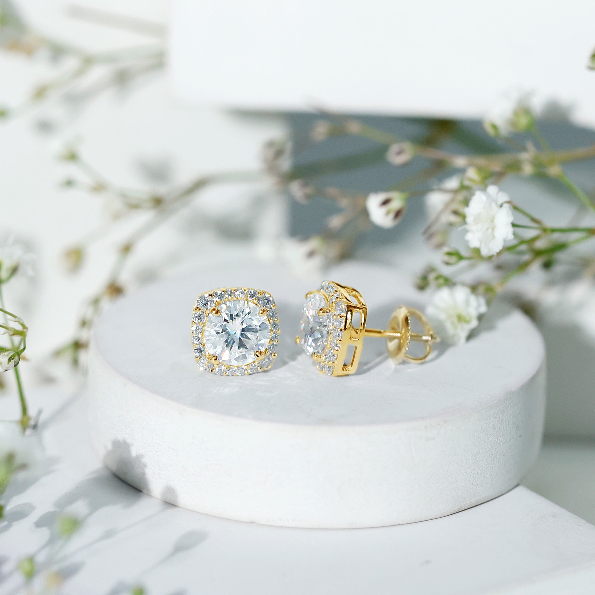 Certified Round Cut Lab Grown Diamond Halo Stud Earrings For Her Lab - ( EF-VS ) - Rosec Jewels