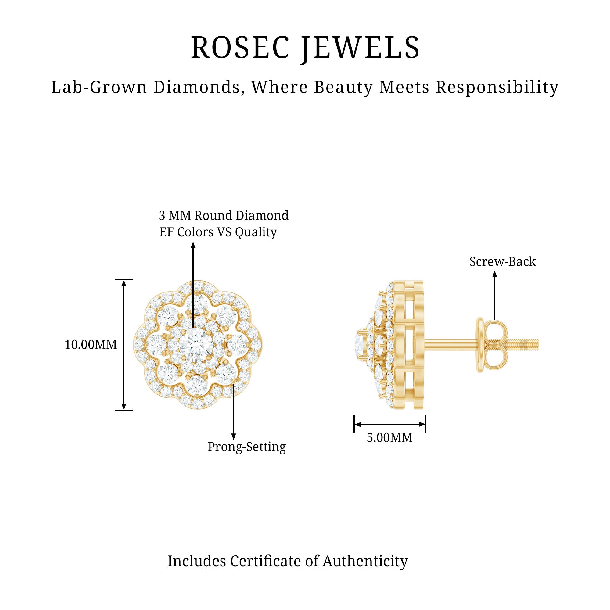 Rosec Jewels-Certified Lab Grown Diamond Flower Bridal Stud Earrings