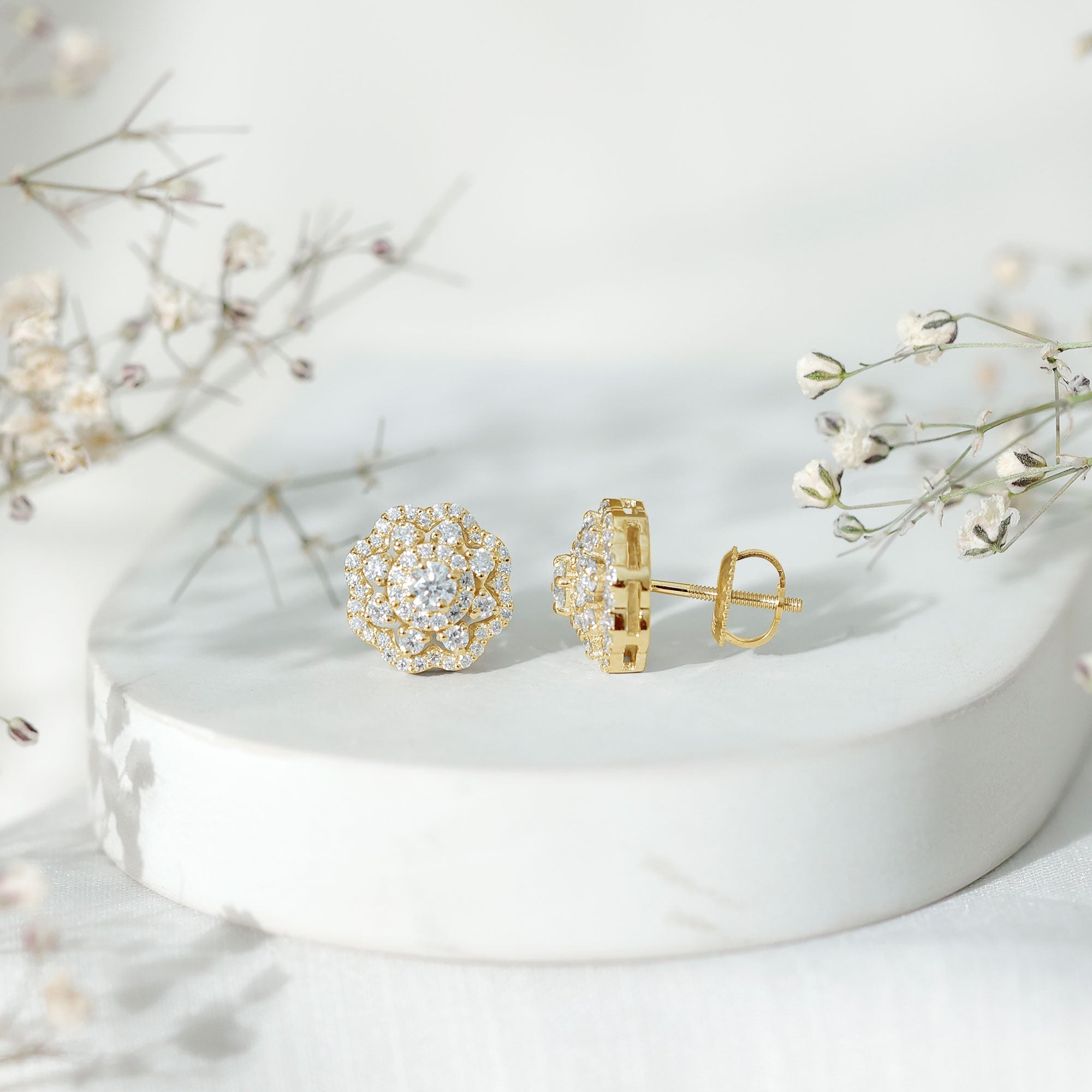 Rosec Jewels-Certified Lab Grown Diamond Flower Bridal Stud Earrings