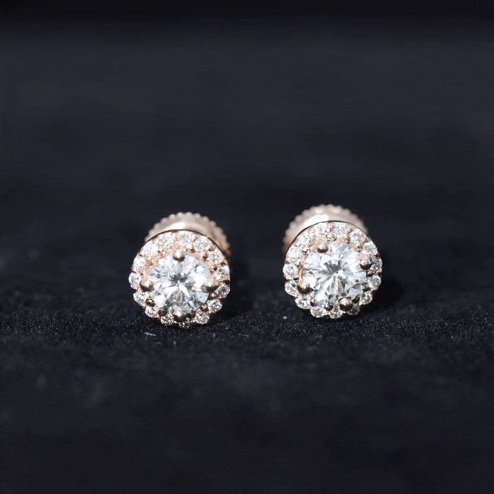 0.64 CTW Lab Grown Diamond Halo Stud Earrings (4mm, Screw Back) Lab - ( EF-VS ) - Rosec Jewels